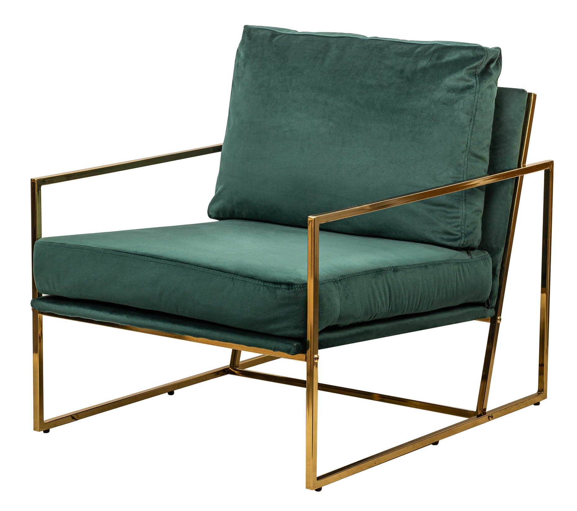 VIBORG – Fotel salonowy z metalu i zielonego aksamitu