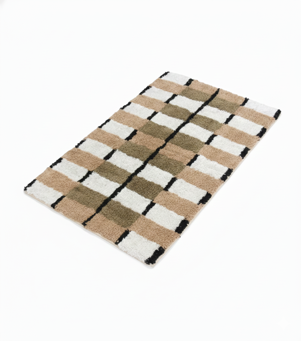 VAXJO – prostokątny dywanik bawełniany z brązowymi i ecru wzorami, 90 x 60 cm