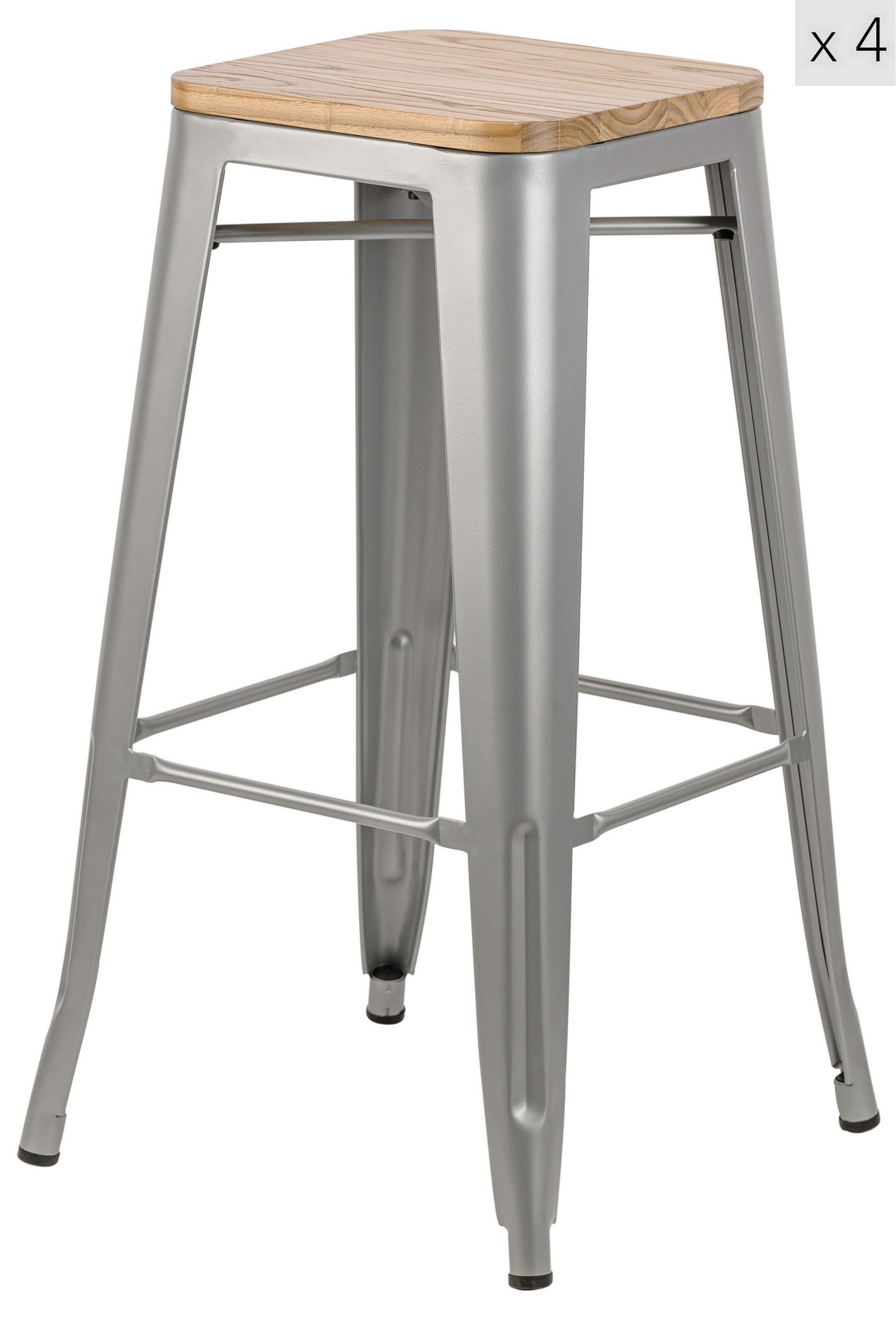 NASH – Zestaw 4 stołków barowych z metalu i drewna w kolorze szarym