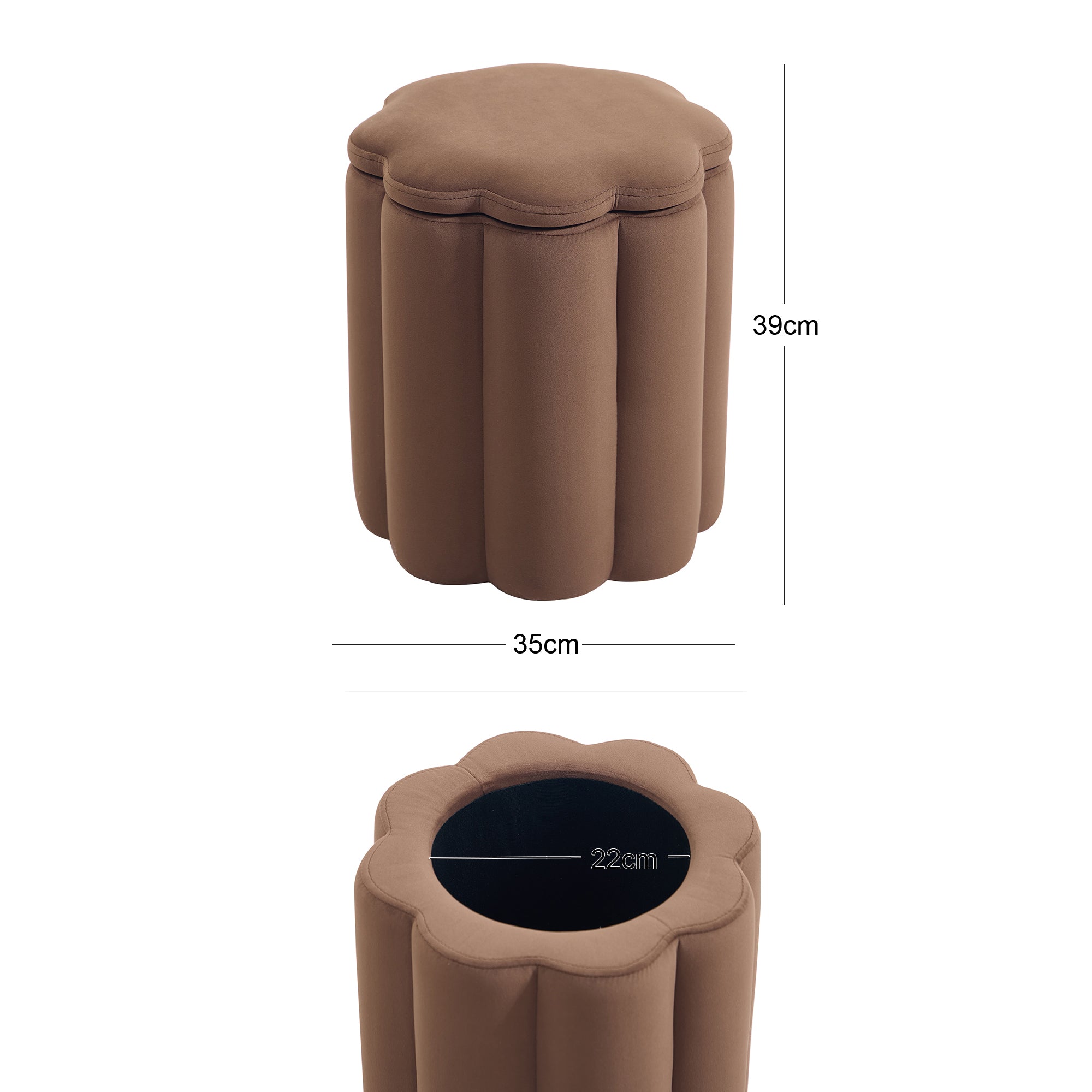 NIGATA – Brązowa aksamitna pufa do salonu z schowkiem