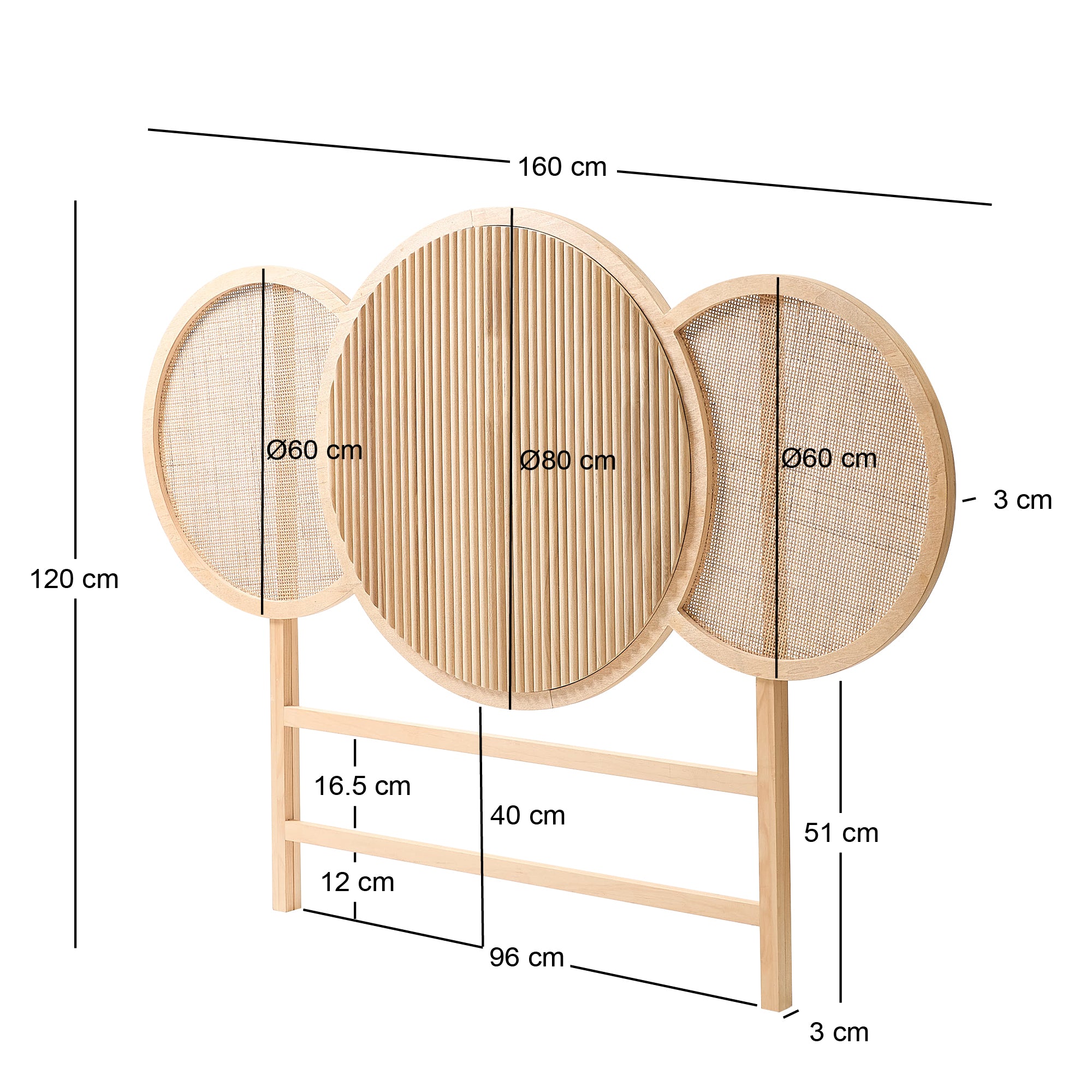 BODO – zagłówek łóżka 160 z litego drewna i naturalnego rattanu