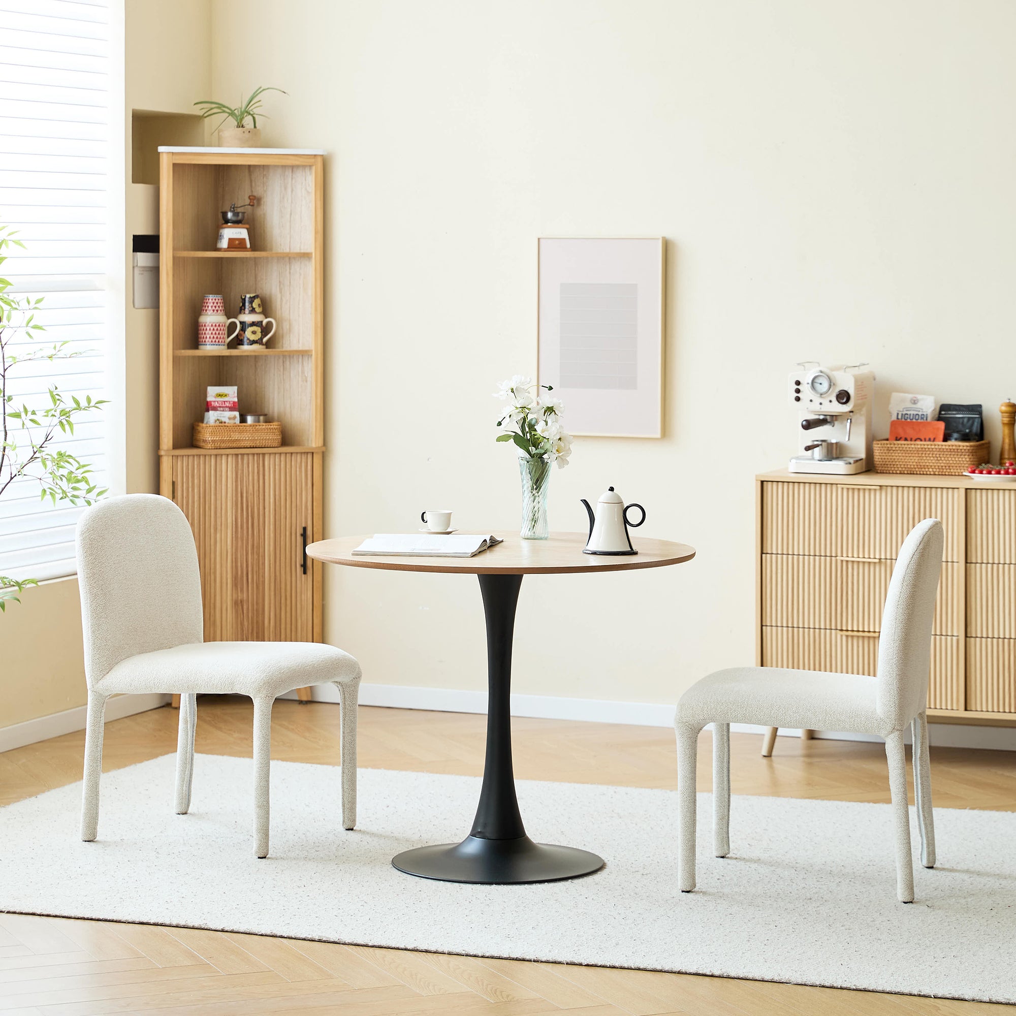 SMOLA – Zestaw 2 skandynawskich krzeseł z beżowej tkaniny