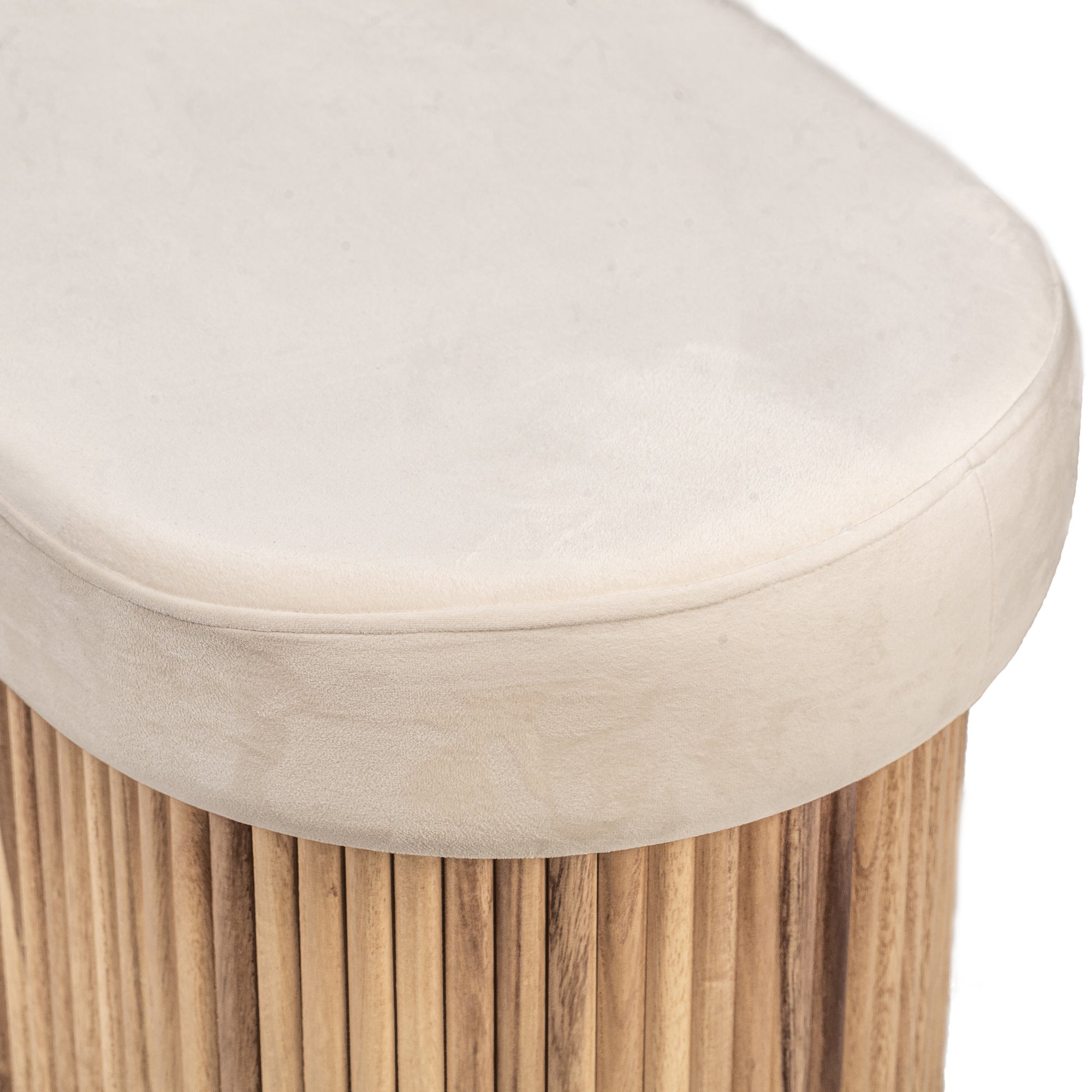 BAOTSU – Ławka z pojemnikiem, wykonana z drewna i beżowego aksamitu