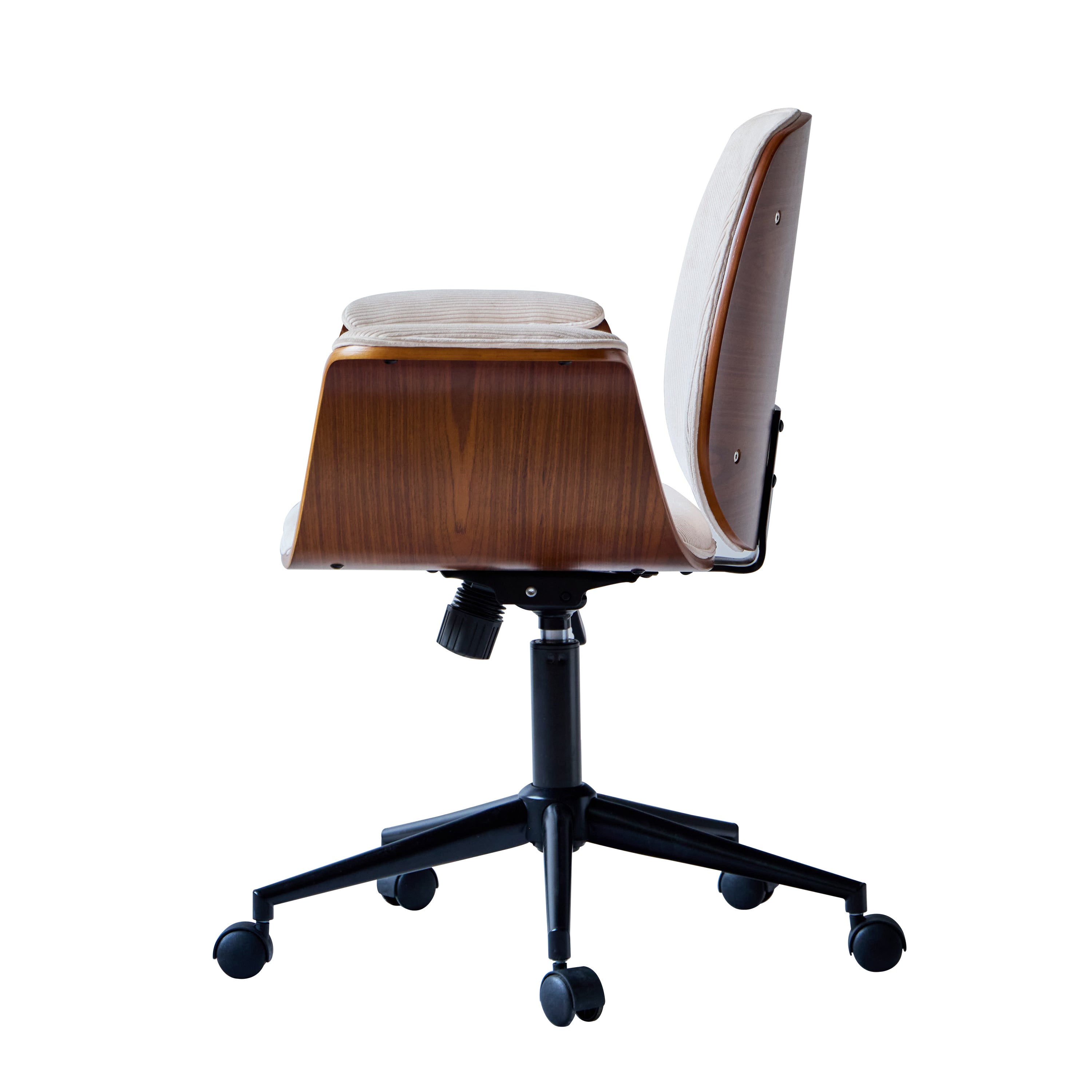 KOLDING – Krzesło biurowe z drewna i beżowego sztruksu