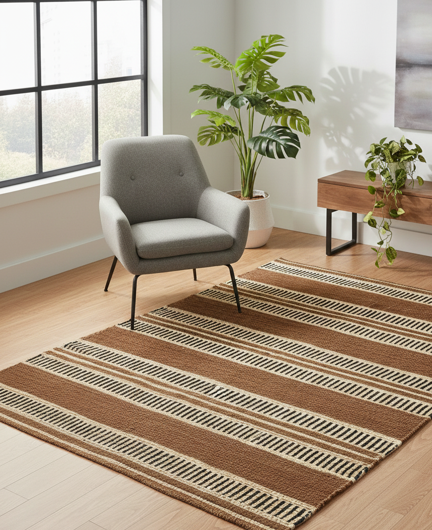 KUOPIO – prostokątny dywanik bawełniany z brązowymi i ecru wzorami, 120 x 180 cm