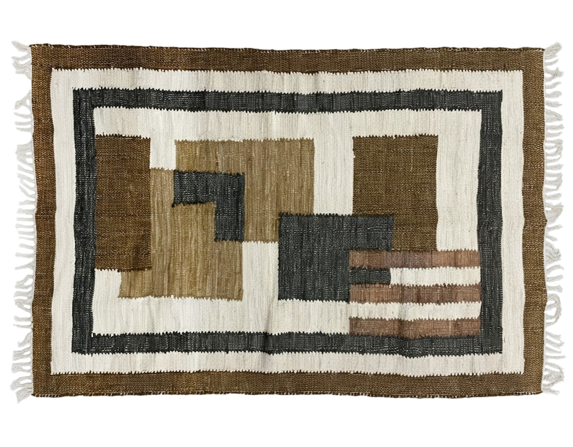 KOLARI – prostokątny dywanik bawełniany z brązowymi i ecru wzorami, 90 x 60 cm