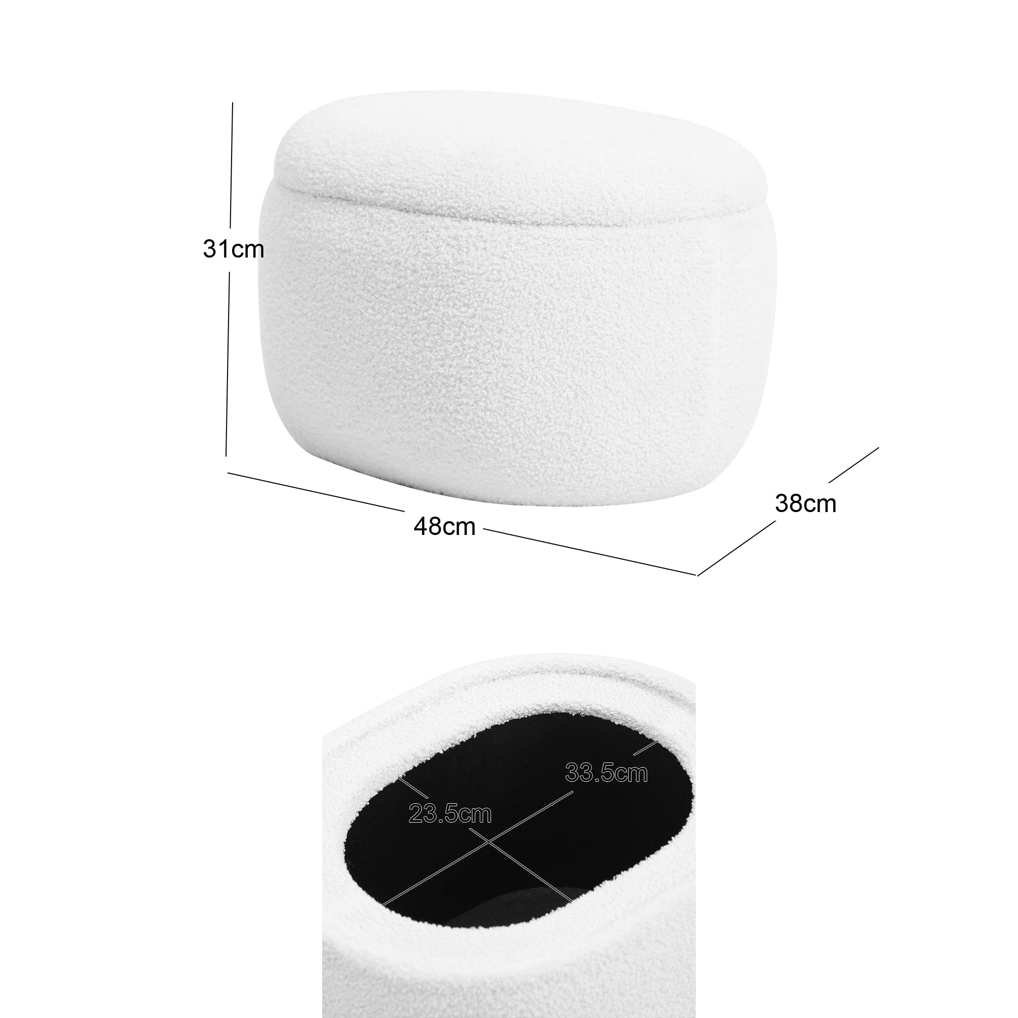 VASA - Pufa funkcją przechowywania, pokryta białymi pętelkami