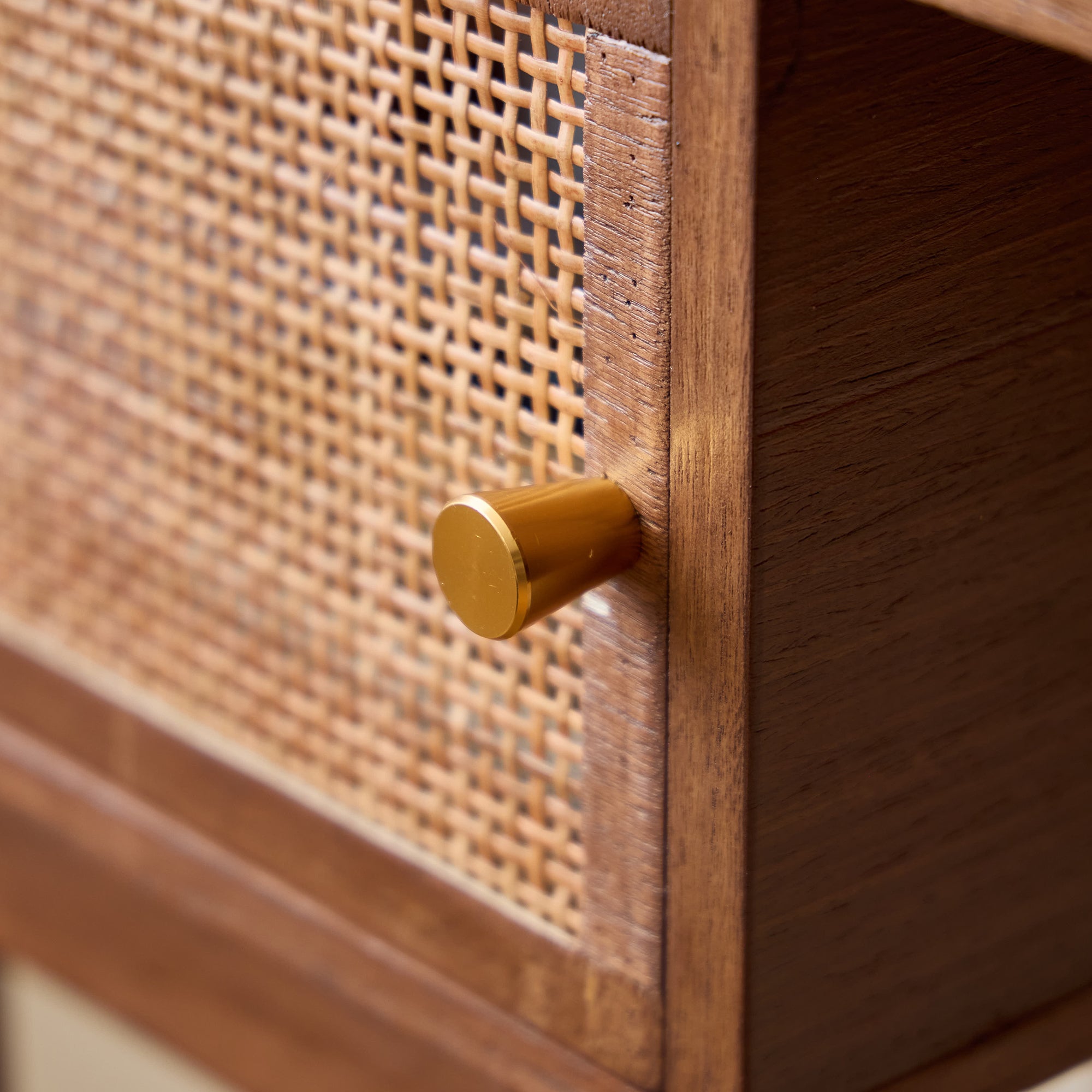 TOYAMA – Biurko z 2 drzwiami, wykończone drewnem orzechowym i plecionką