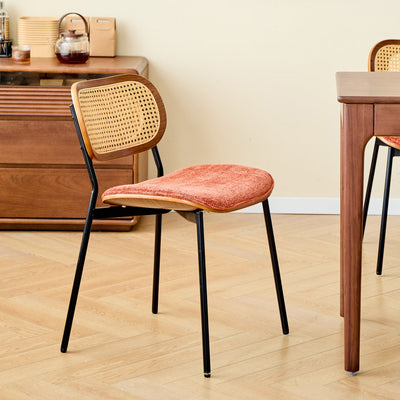 DINALESUND - Set van 2 metalen stoelen met rieten zitting en terracotta