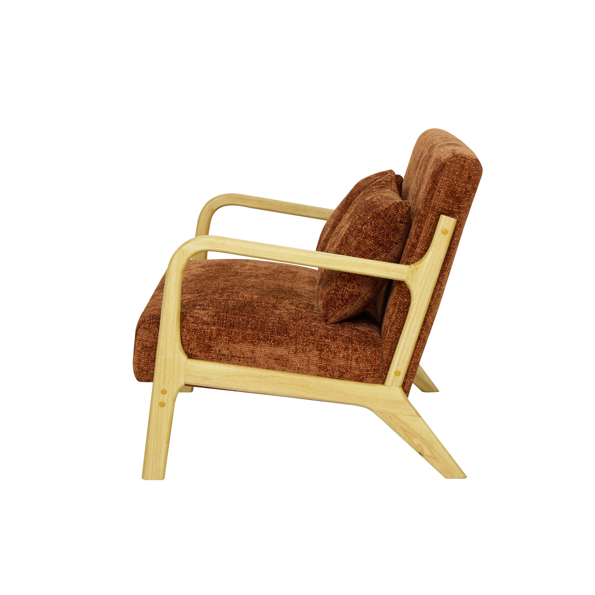 OHAMA – Skandynawska ławka 2-osobowa z drewna i tkaniny w kolorze terakoty