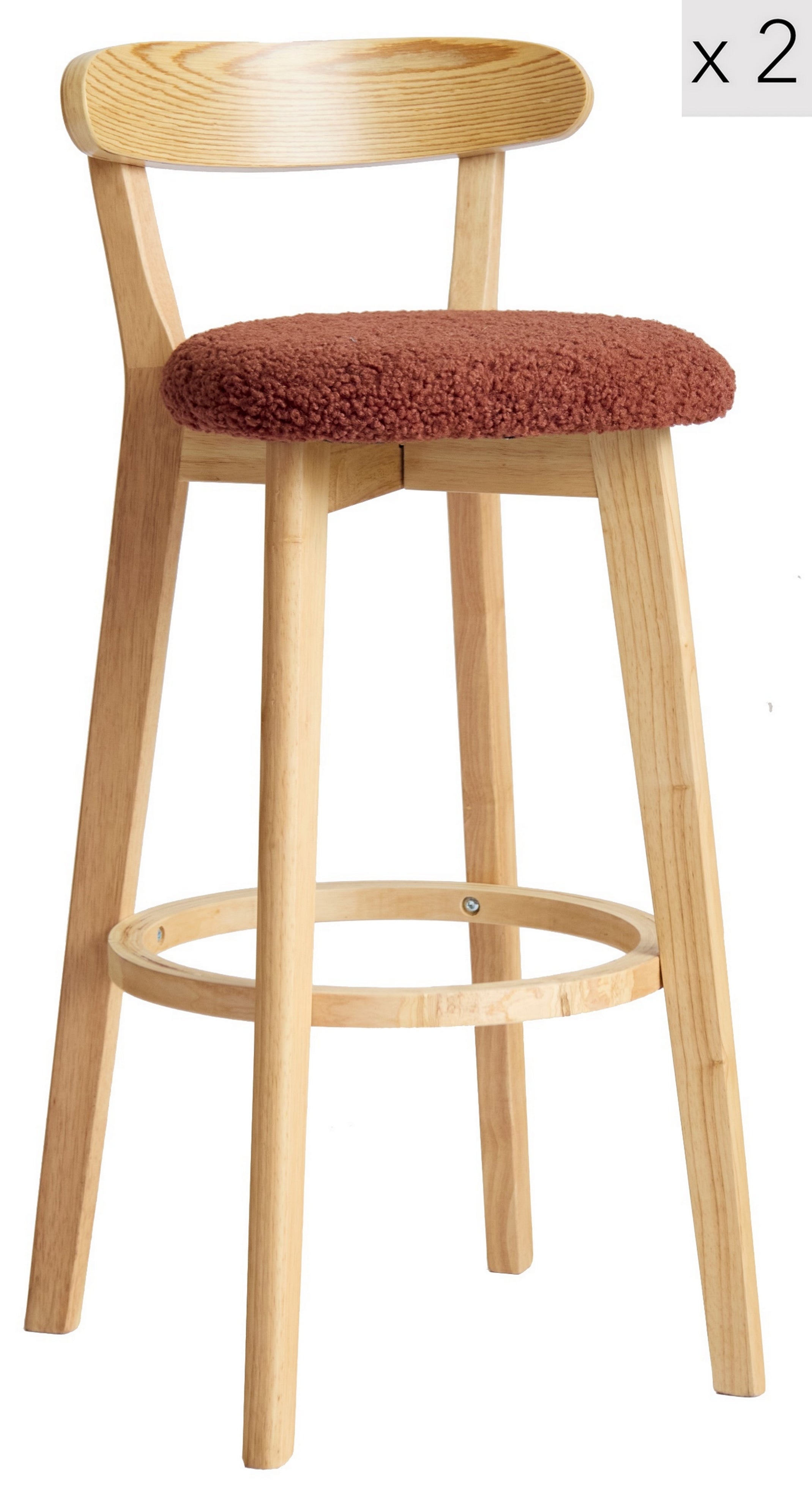 VITORIA – Zestaw 2 stołków barowych z drewna i pętelkami w kolorze terakoty