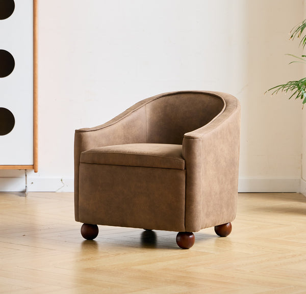 IVALO - Fauteuil de salon en bois massif et suédine marron