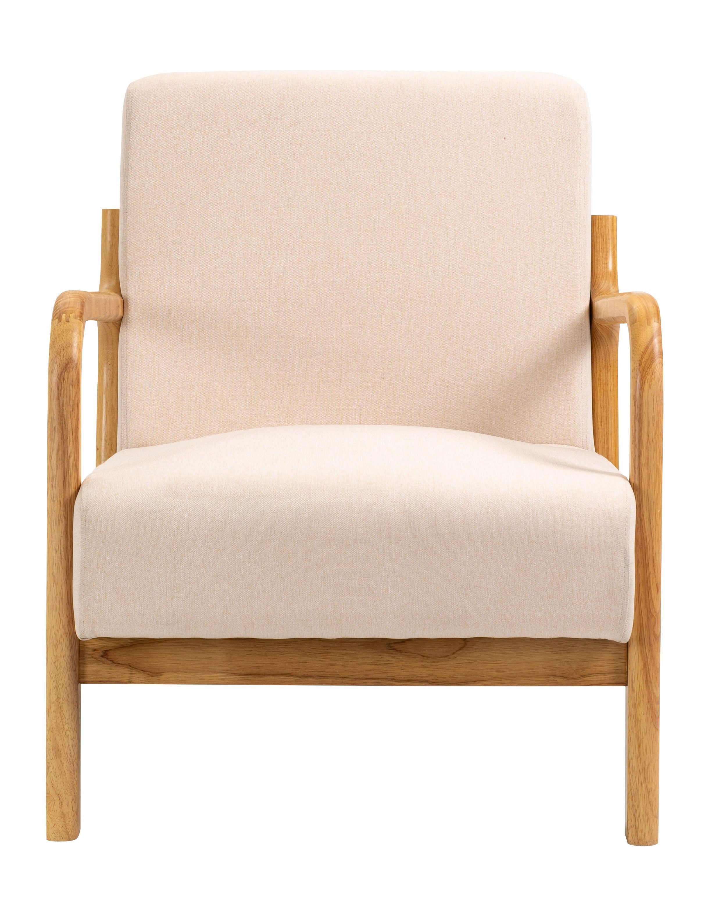 Solid wood and beige fabric lounge chair