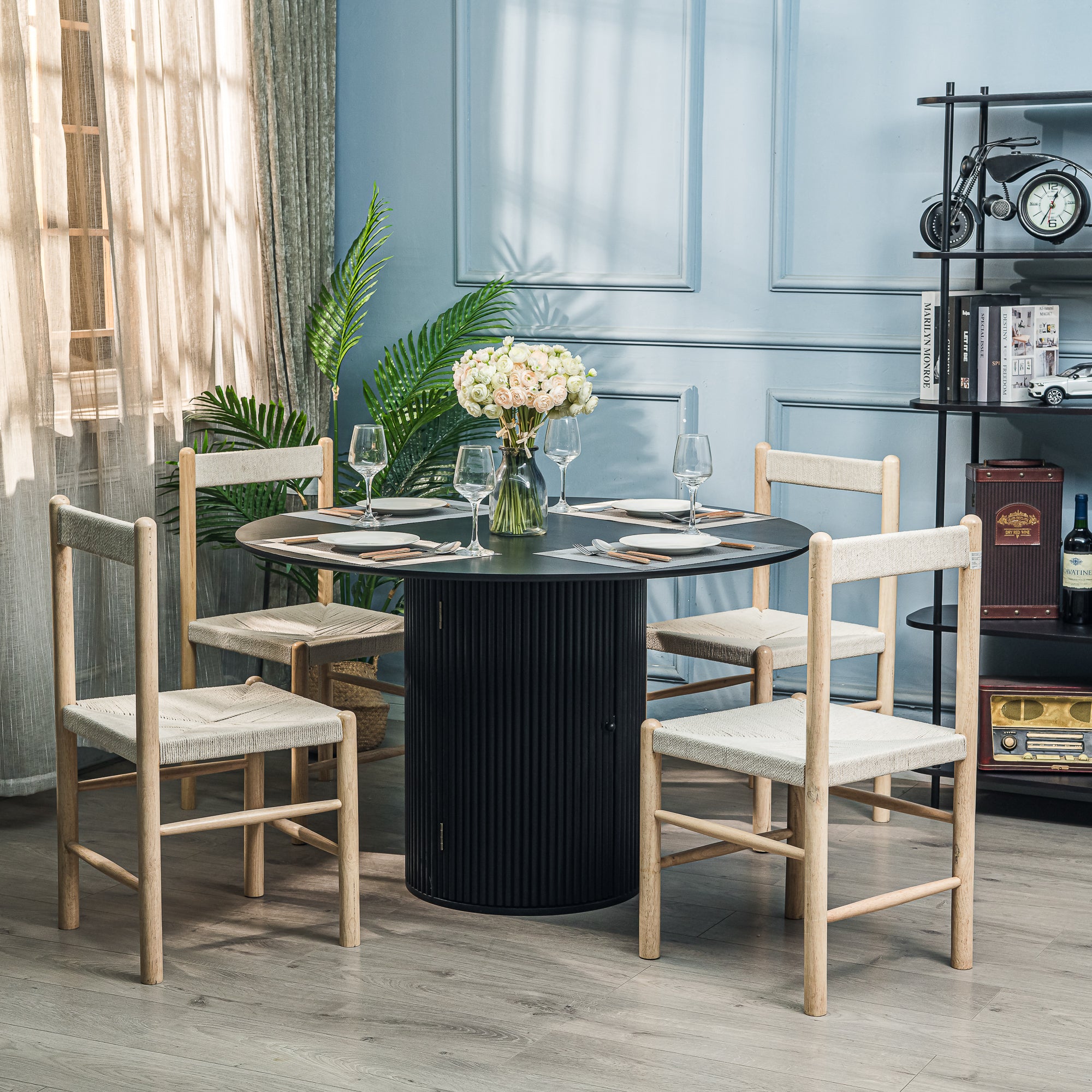 HAVANA – Okrągły stół do jadalni dla 6 osób, wykonany z litego drewna sosnowego w kolorze czarnymØ 120 cm