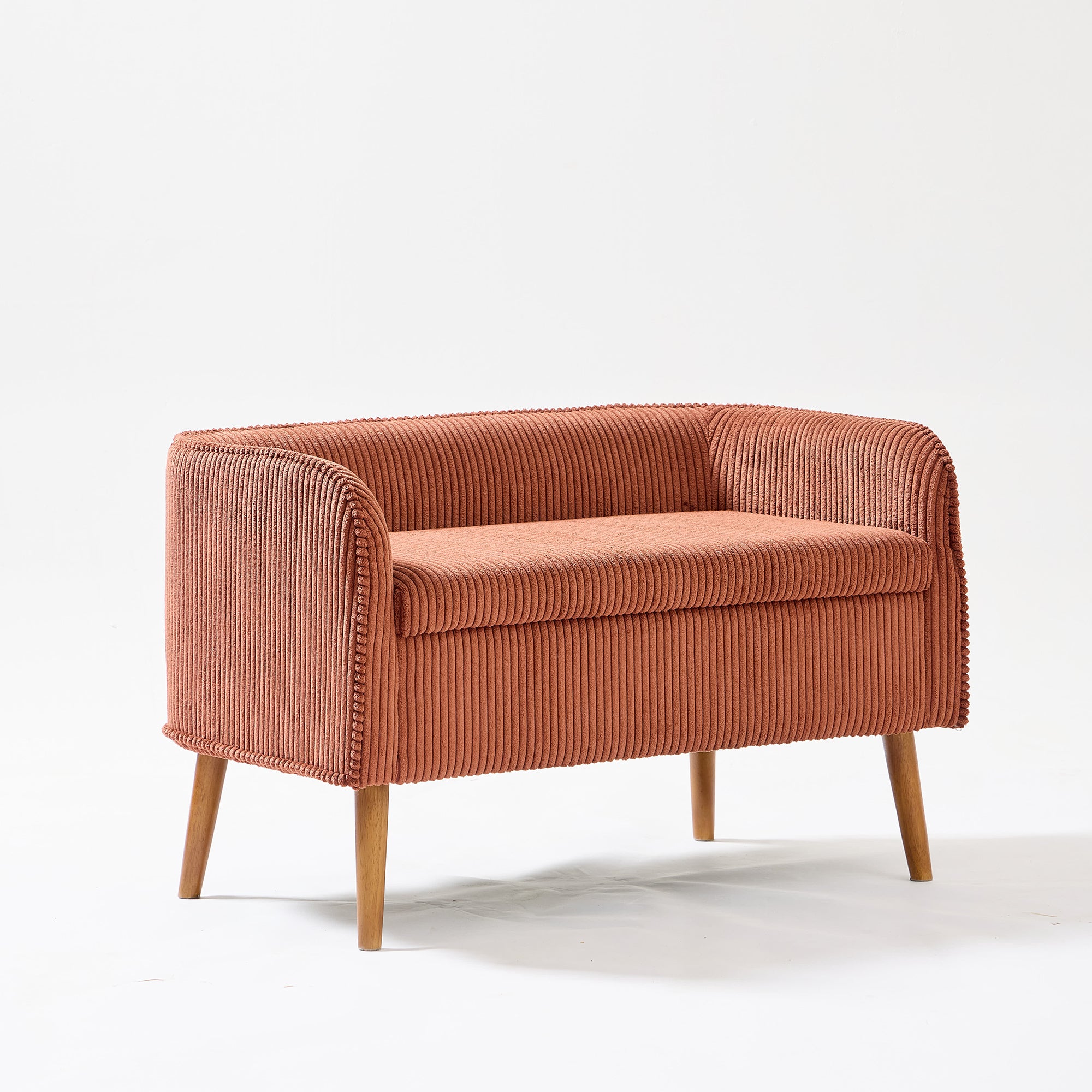 KIRKENES – Ławka z pojemnikiem z drewna i sztruksu w kolorze terakoty