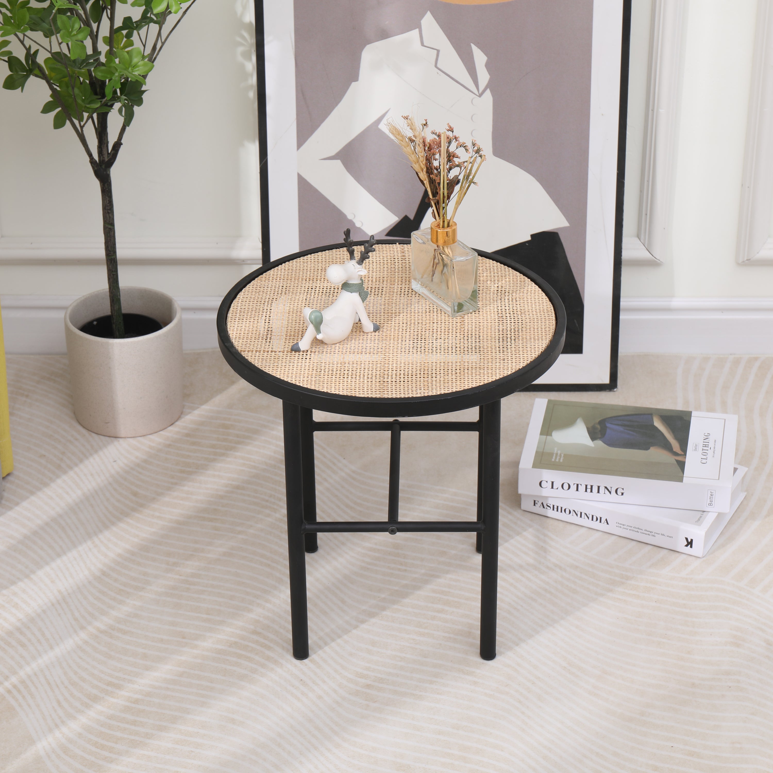 Stolik pomocniczy z metalu i drewna