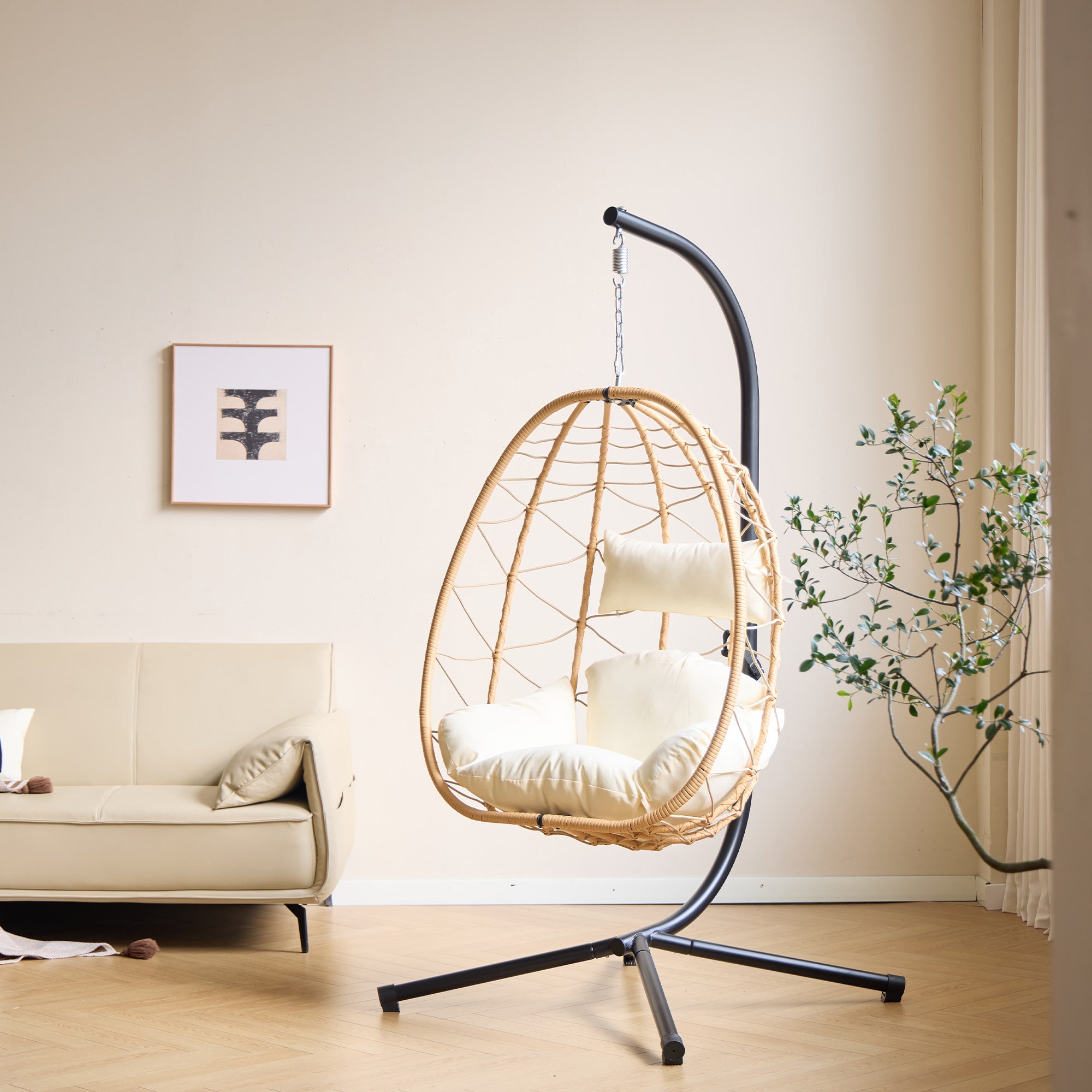 VENICE – Wiszący fotel z rattanu i brązowego metalu