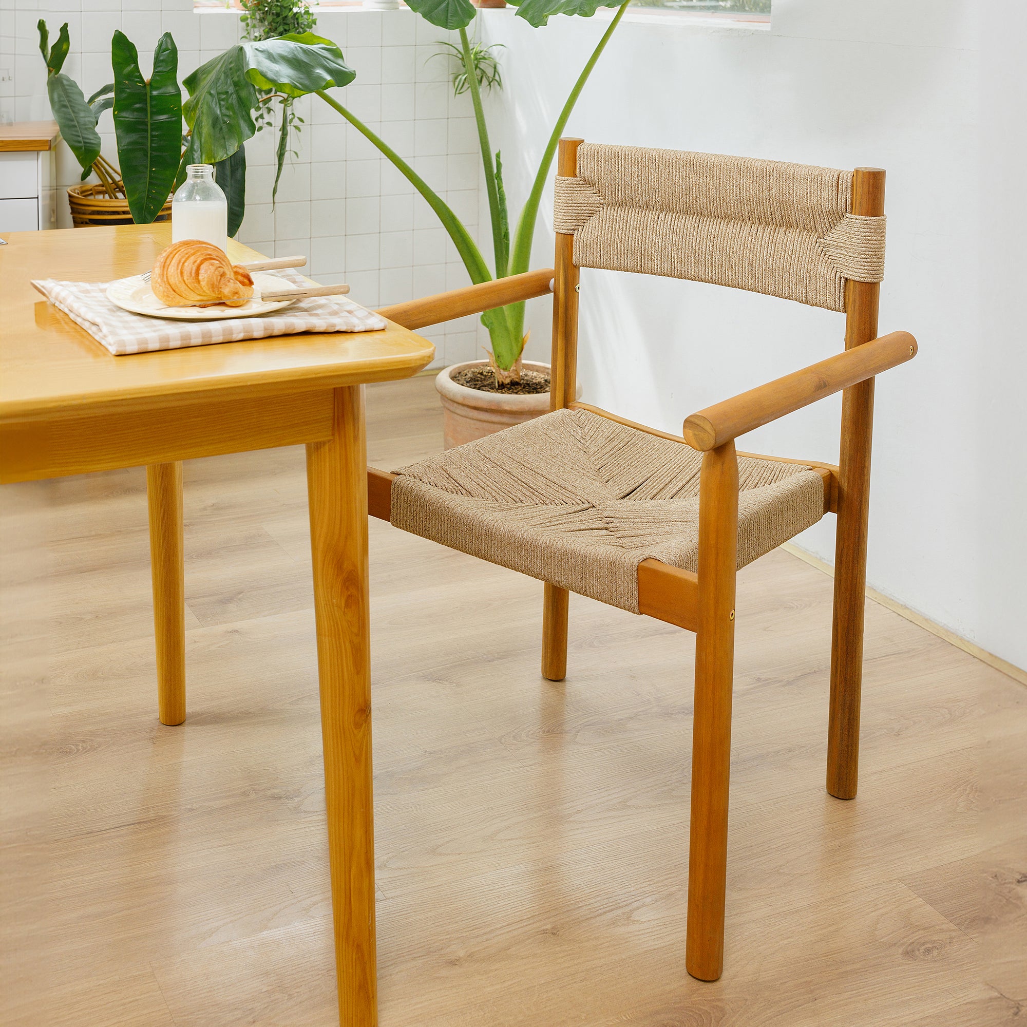 OVALLE – Zestaw 2 krzeseł do wnętrz i na zewnątrz, wykonanych z litego drewna akacjowego i liny