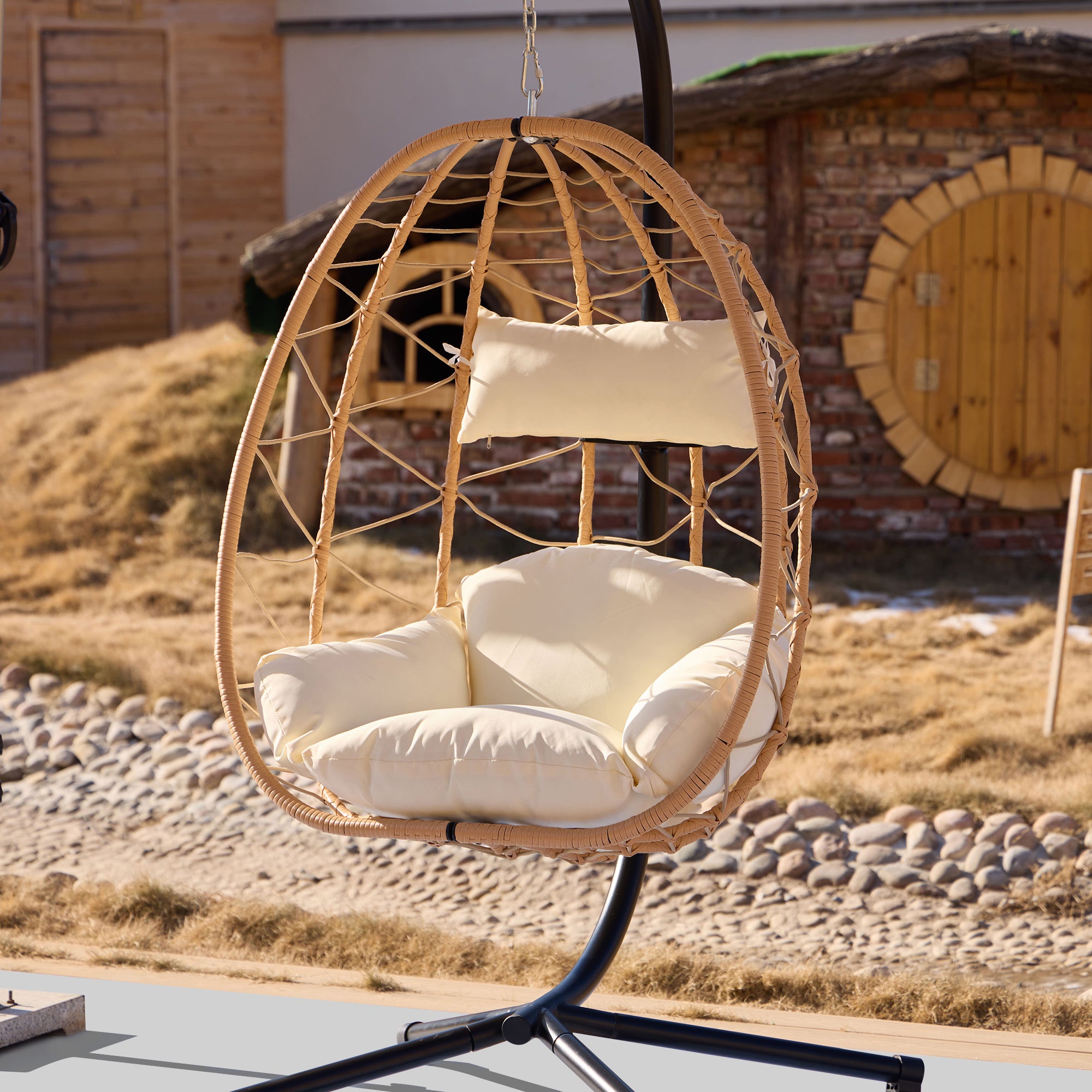 VENICE – Wiszący fotel z rattanu i brązowego metalu