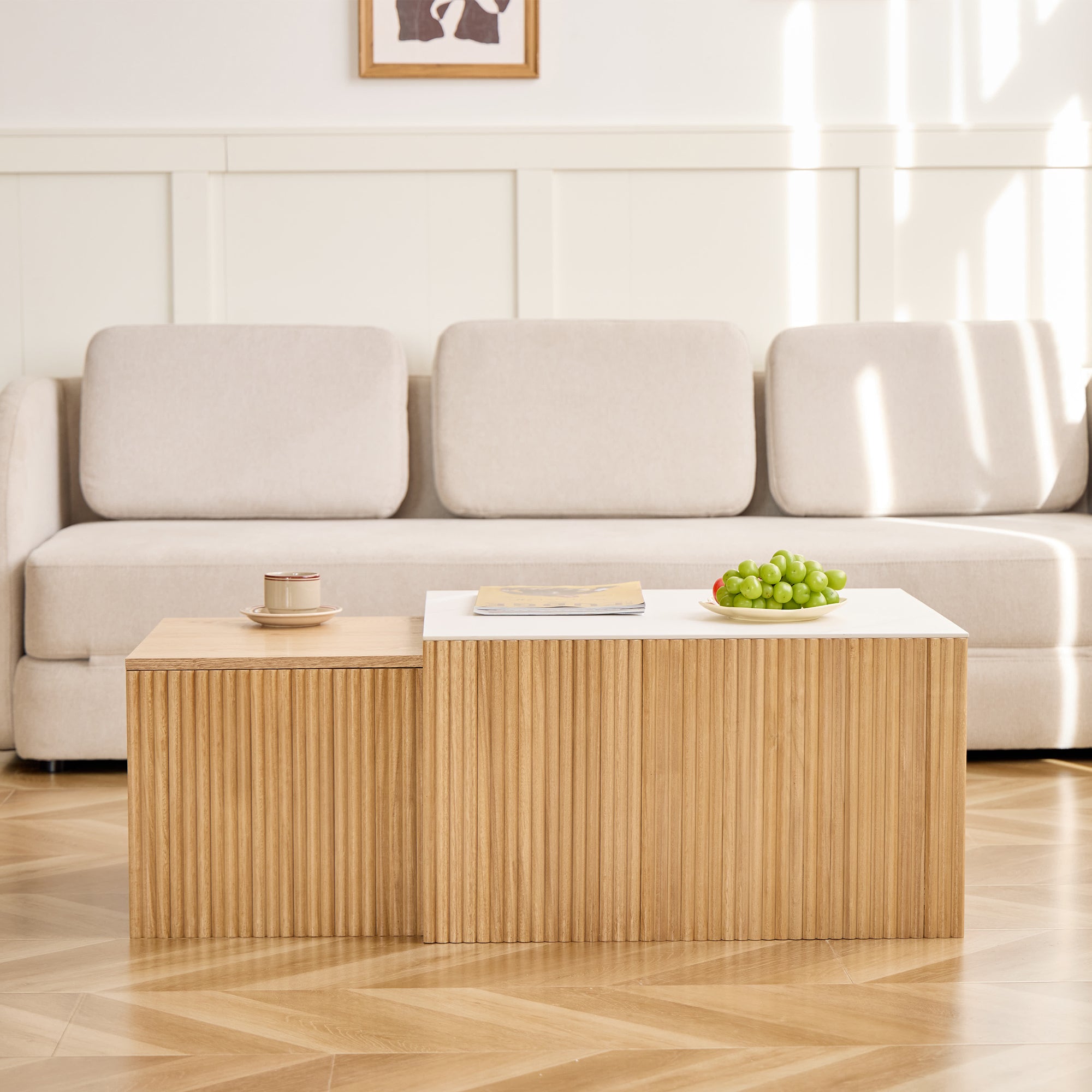 TROMSO – Zestaw 2 stolików kawowych z drewna z efektem marmuru