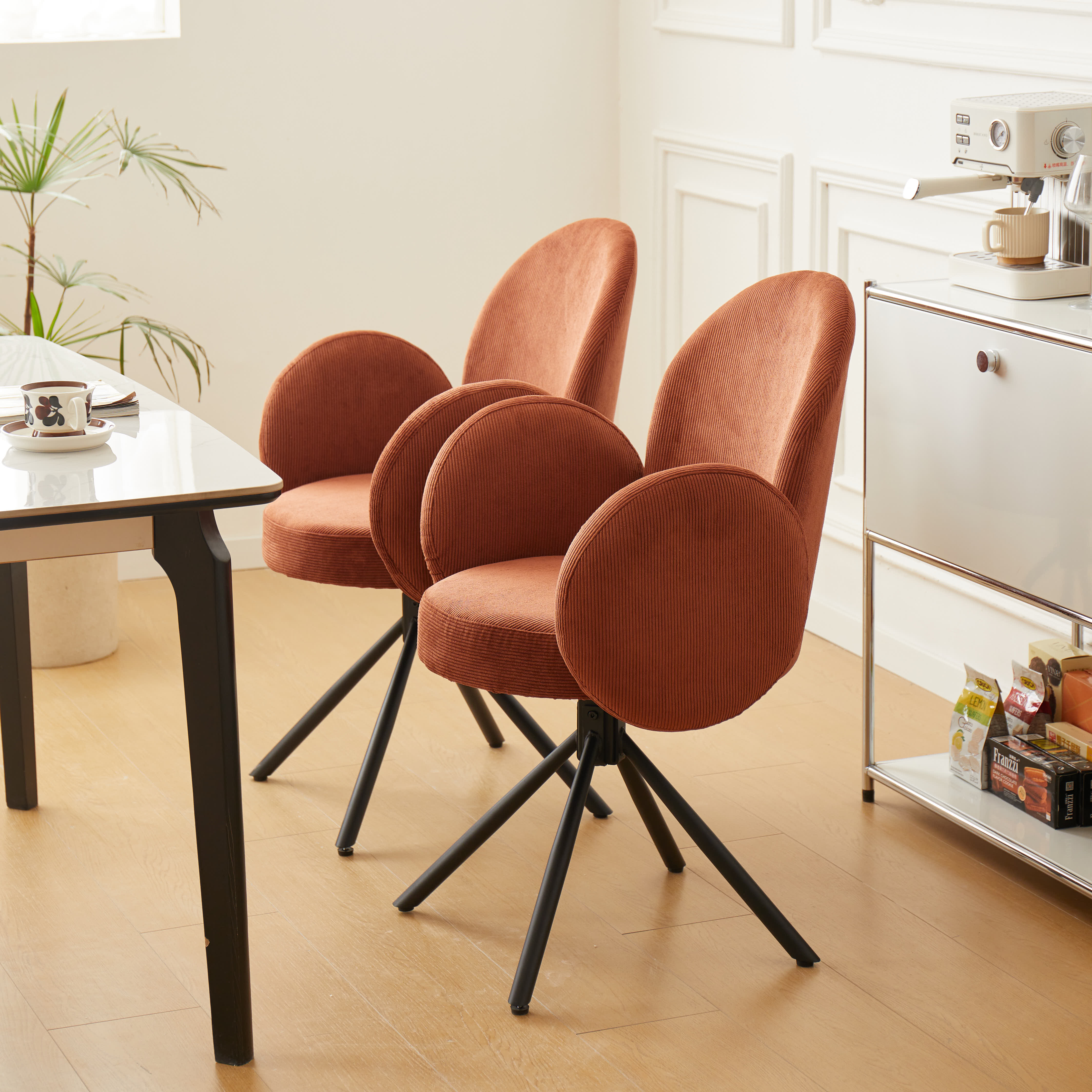 HELSINKI - Lot de 2 chaises swivel rotatives en velours côtelé terracotta