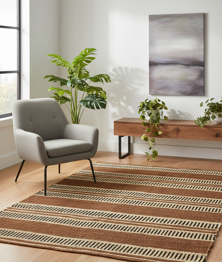 KUOPIO – prostokątny dywanik bawełniany z brązowymi i ecru wzorami, 120 x 180 cm