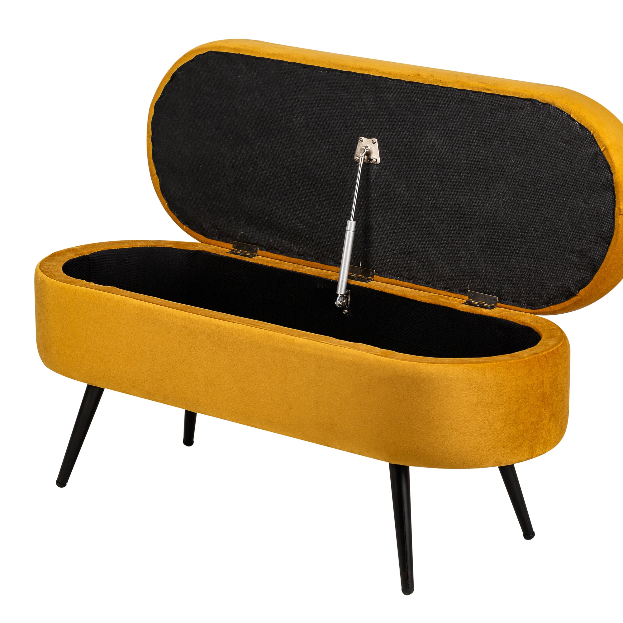 Ławka z metalu i aksamitu w kolorze musztardowej żółci