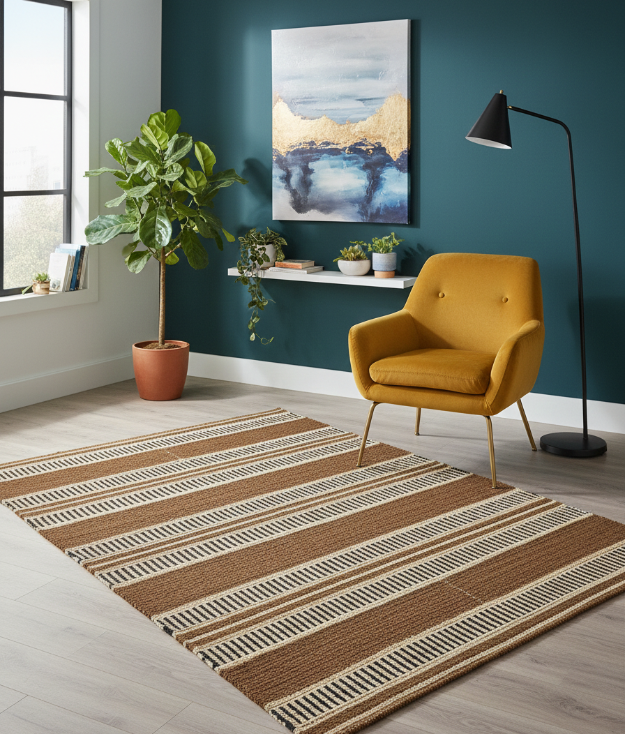 KUOPIO – prostokątny dywanik bawełniany z brązowymi i ecru wzorami, 120 x 180 cm