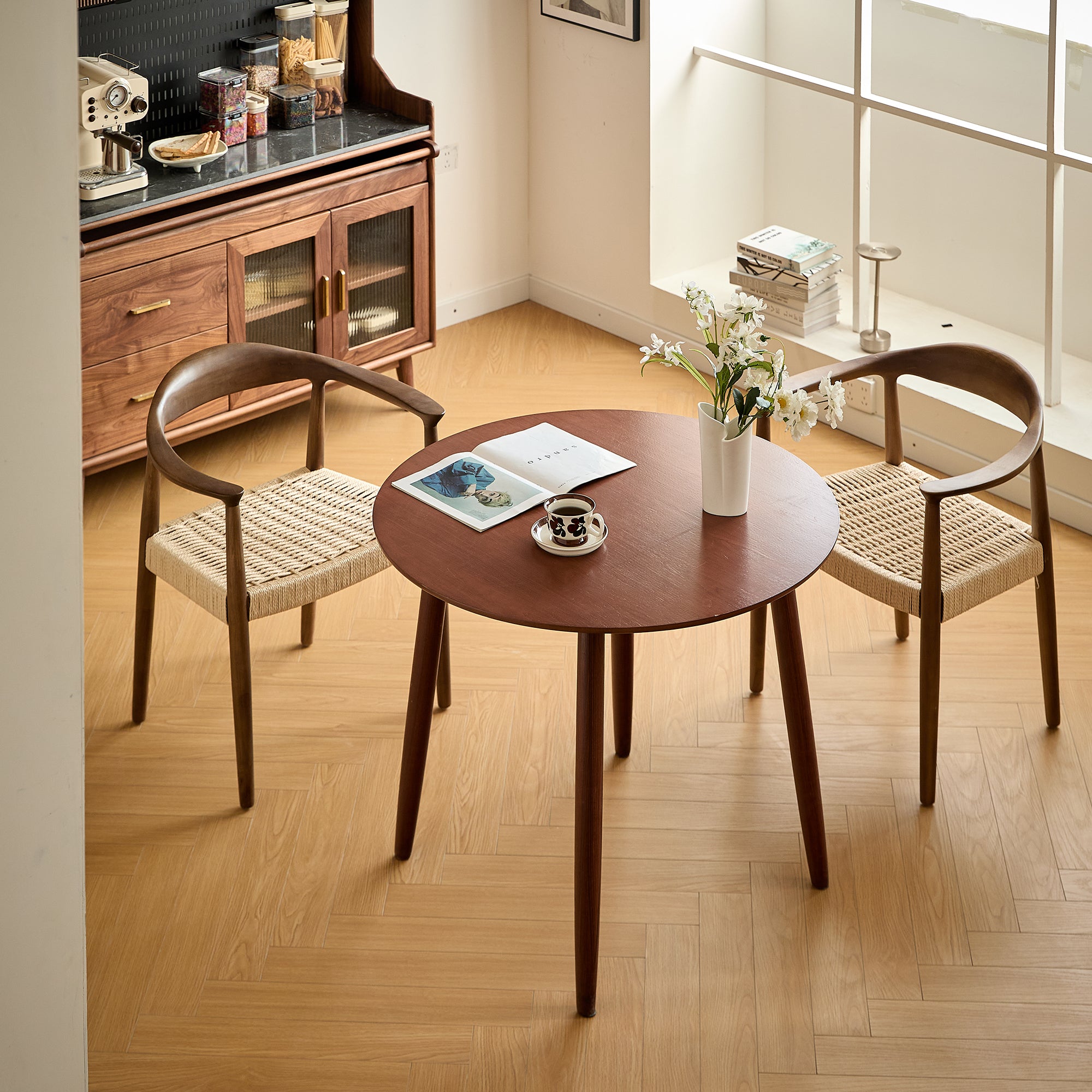 SALTA – Zestaw 2 krzeseł do jadalni z ciemnego drewna i liny