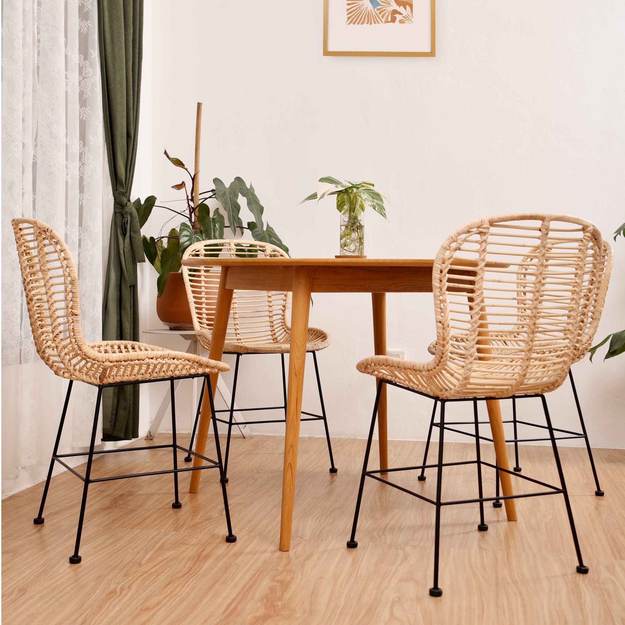 BORONG – Zestaw 2 krzeseł do jadalni w stylu boheme, wykonanych z naturalnego rattanu