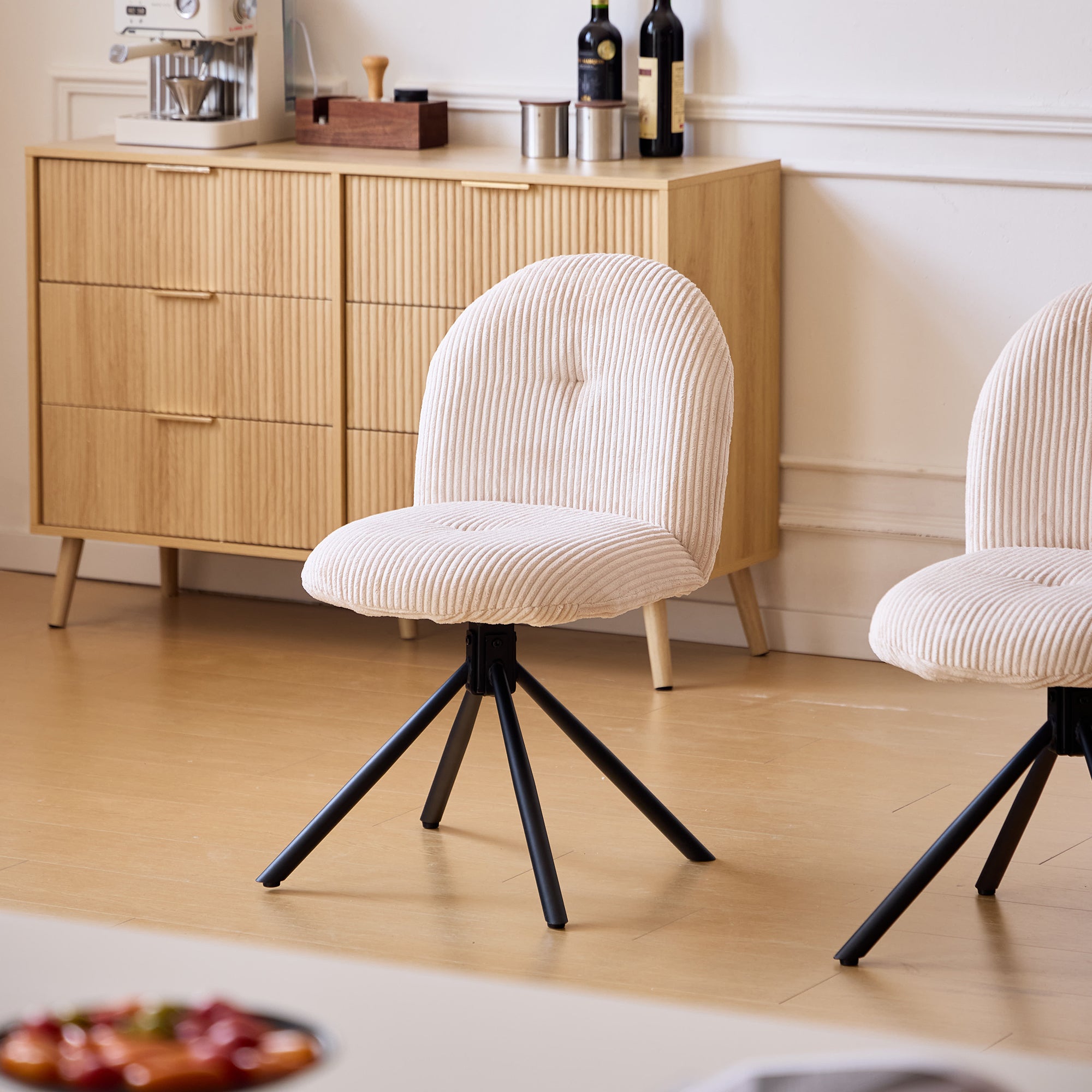 KITTILA - Zestaw 2 Obrotowych krzeseł z beżowego sztruksu i metalu