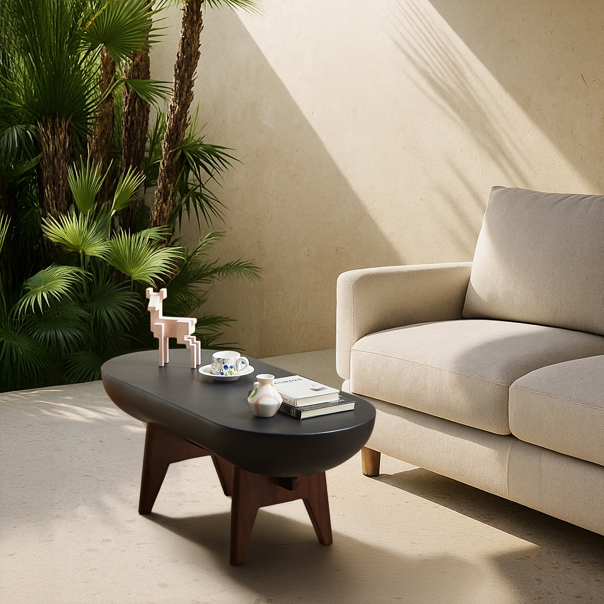 IRUNA – stolik kawowy do wnętrz i na zewnątrz z czarnego magnezytu