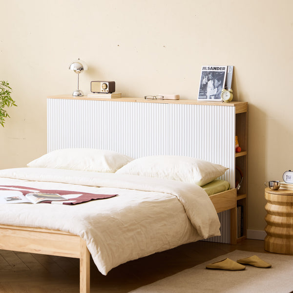 ESLOV - Tête de lit 160 en bois avec rangements blanc