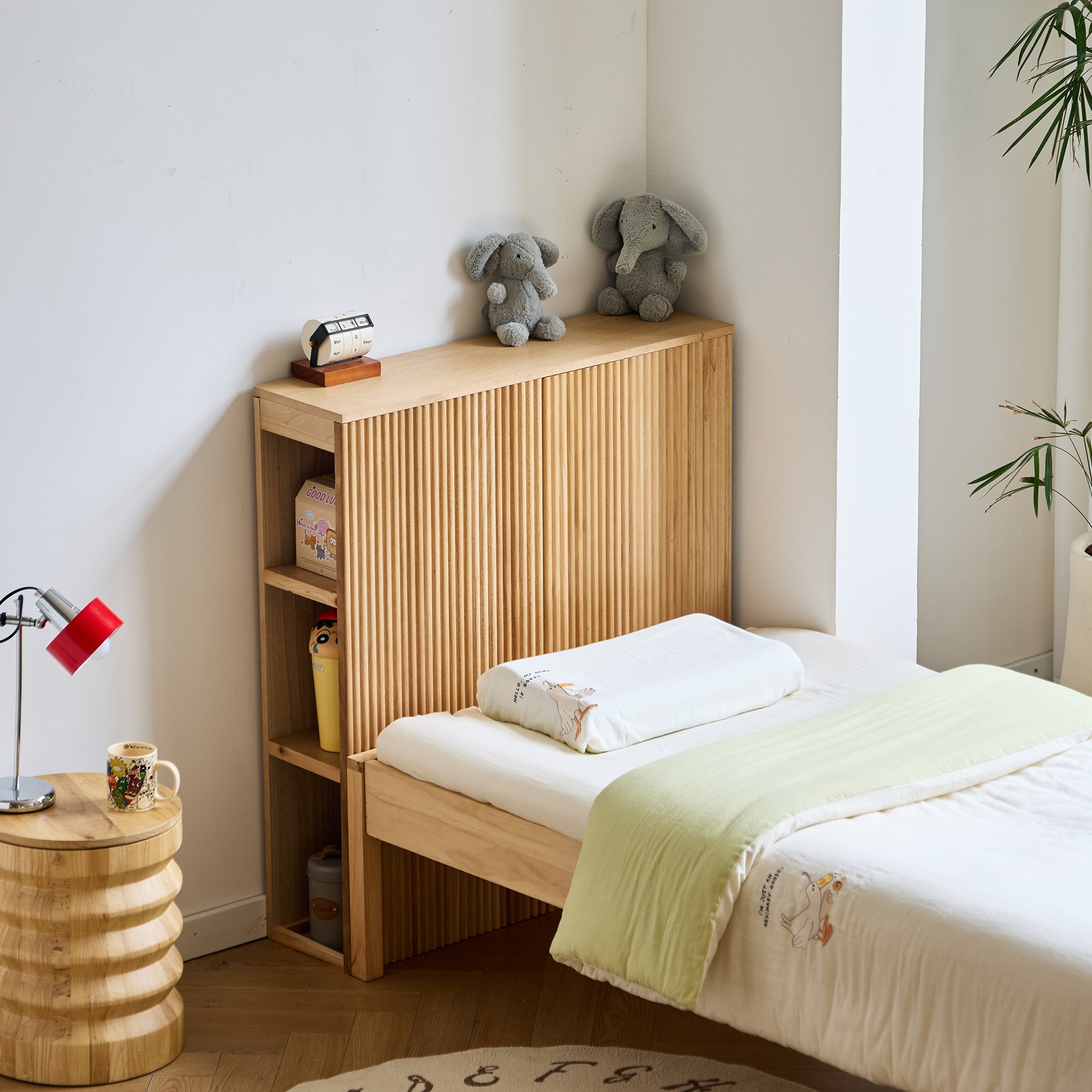 ESLOV – Drewniany zagłówek łóżka 90 cm z schowkami