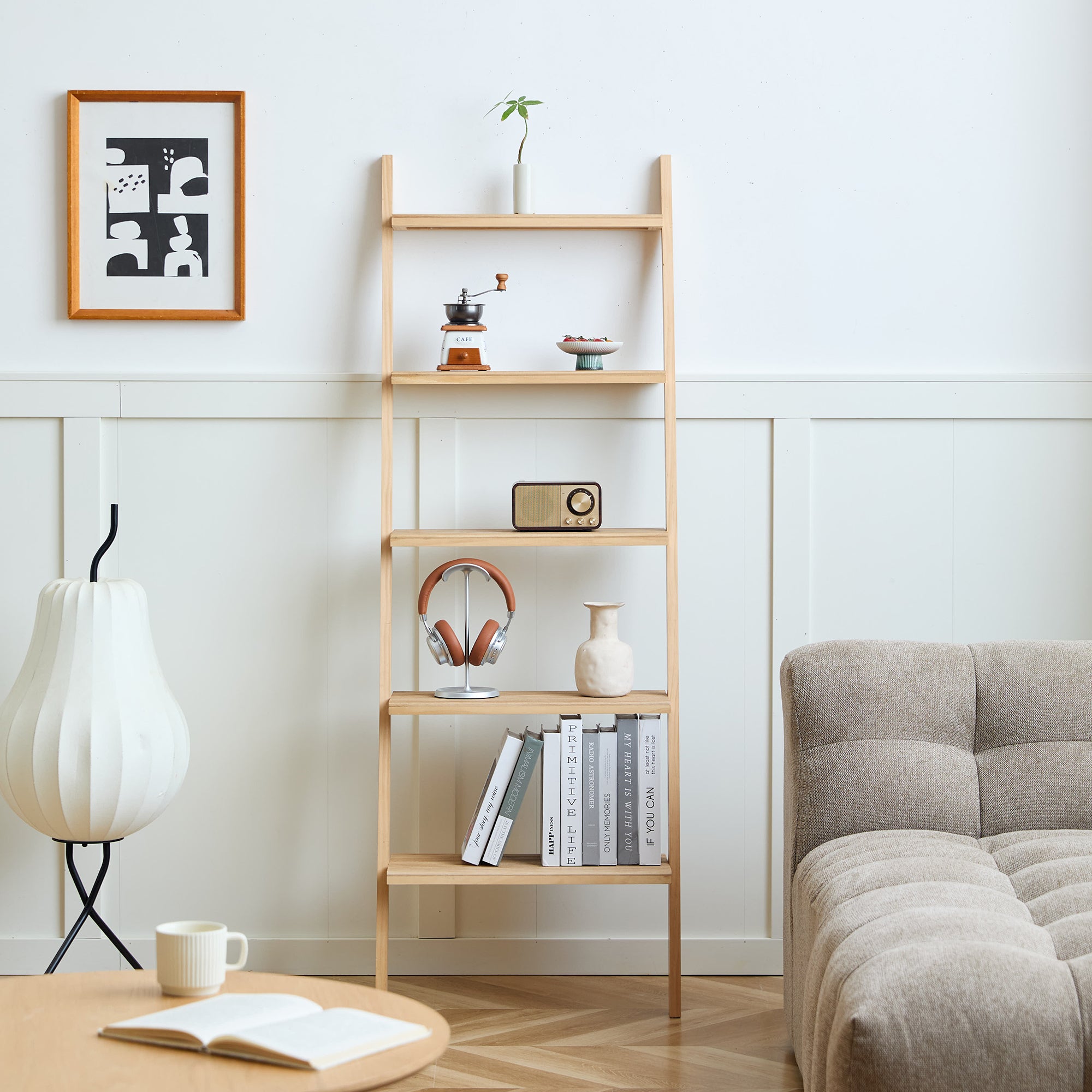 SMOGEN - Półka ścienna w kształcie drabinki, 5 poziomów, z litego drewna naturalnego