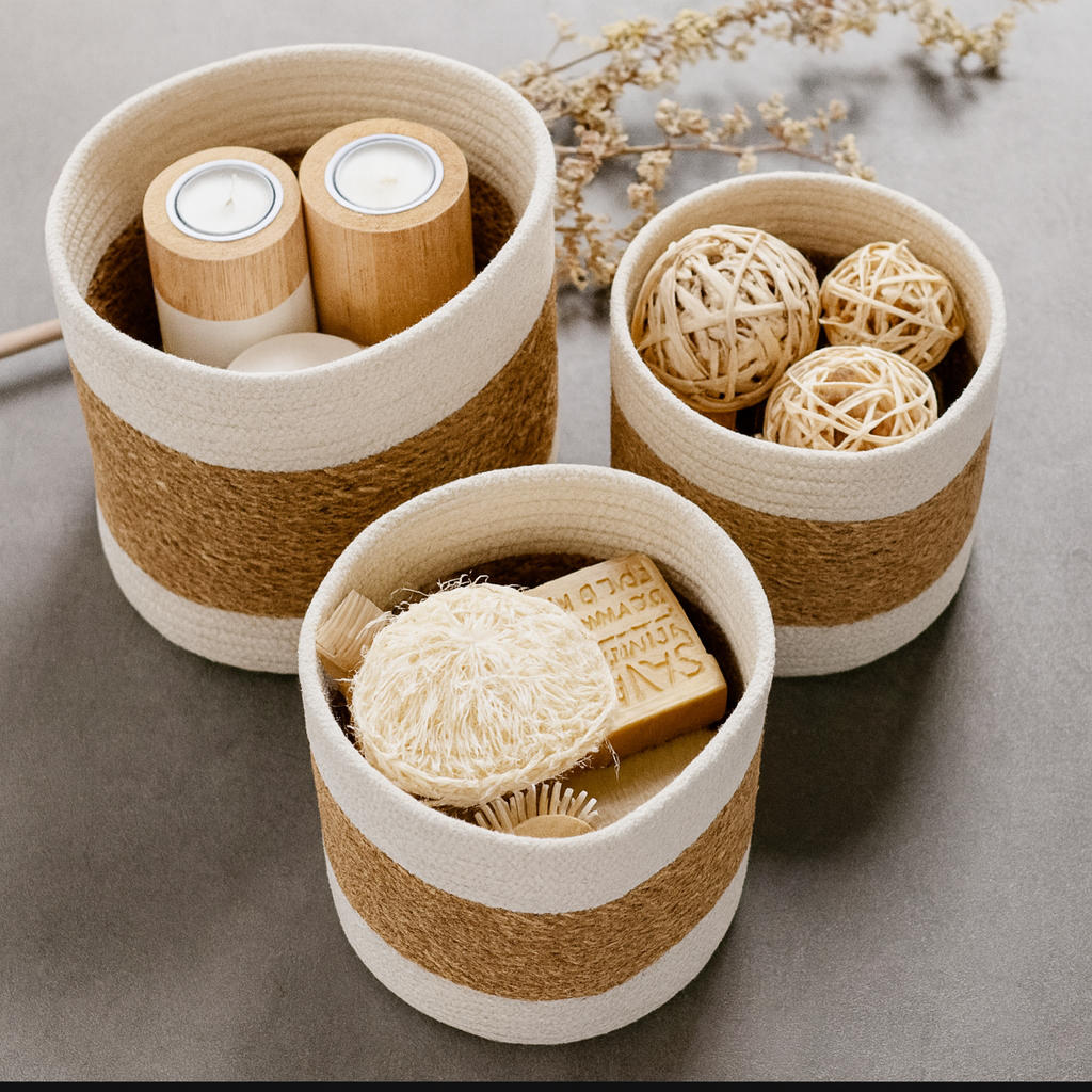 GRETA – Zestaw 3 koszy do przechowywania z naturalnej juty