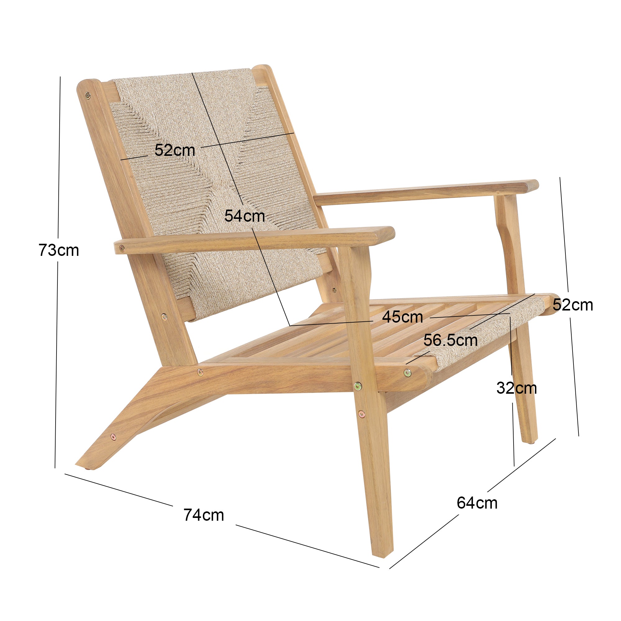 VALDIVIA – Fotel do wnętrz i na zewnątrz, wykonany z litego drewna akacjowego i liny