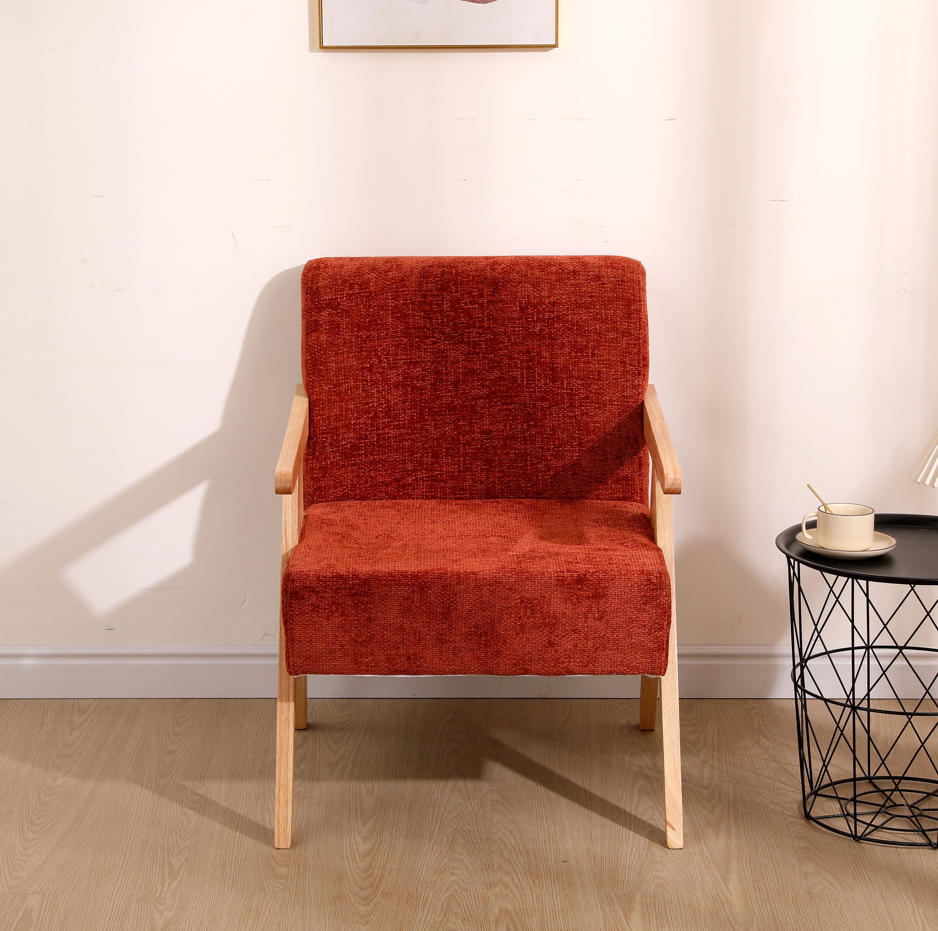 SANTAREM – Fotel salonowy z litego drewna i pętelkami w kolorze terakoty