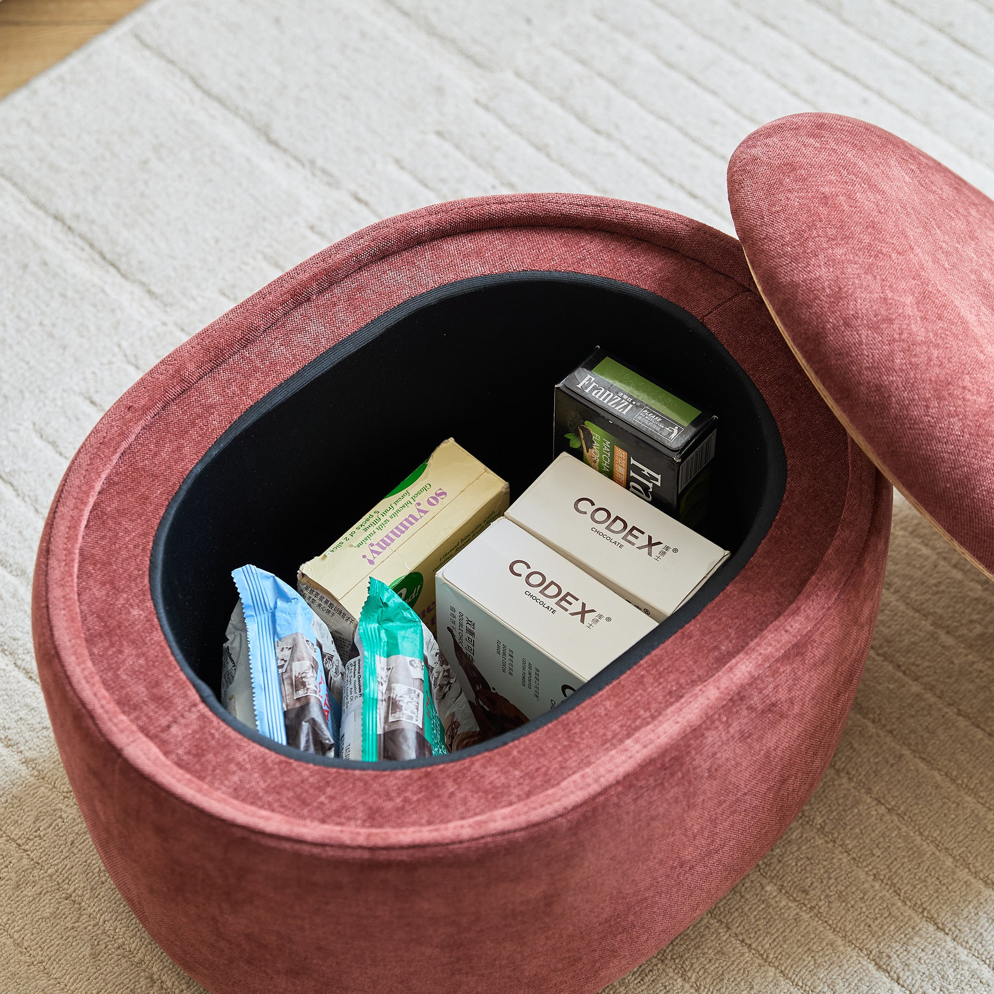 VASA - Pufa funkcją przechowywania, obita tkaniną w kolorze terakoty