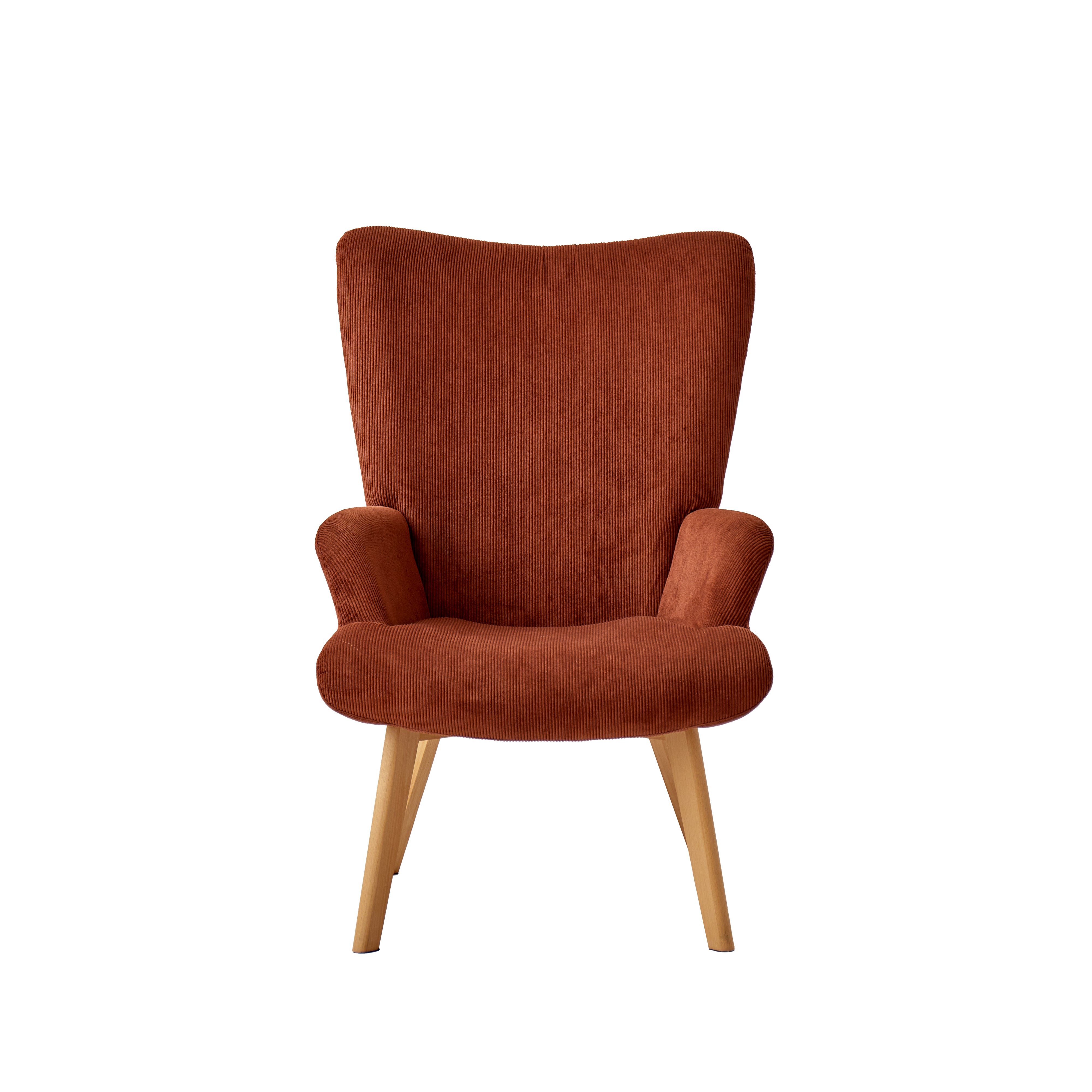 MALMO - Fauteuil de salon en bois massif et velours côtelé terracotta