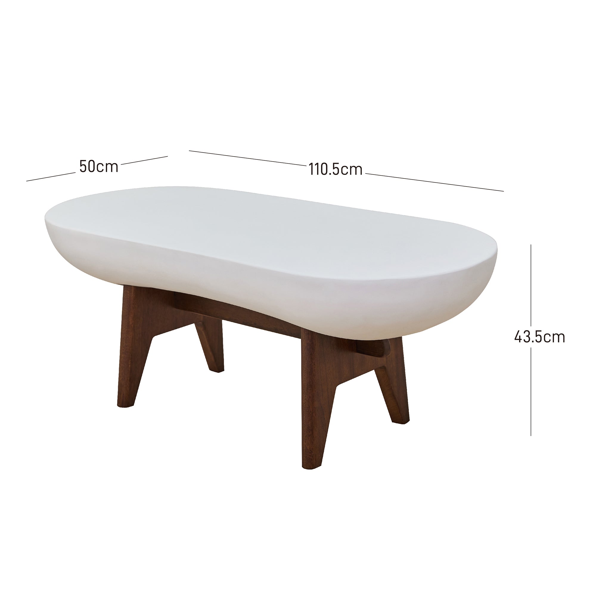 IRUNA – stolik kawowy do wnętrz i na zewnątrz, wykonany z drewna i białego magnezytu