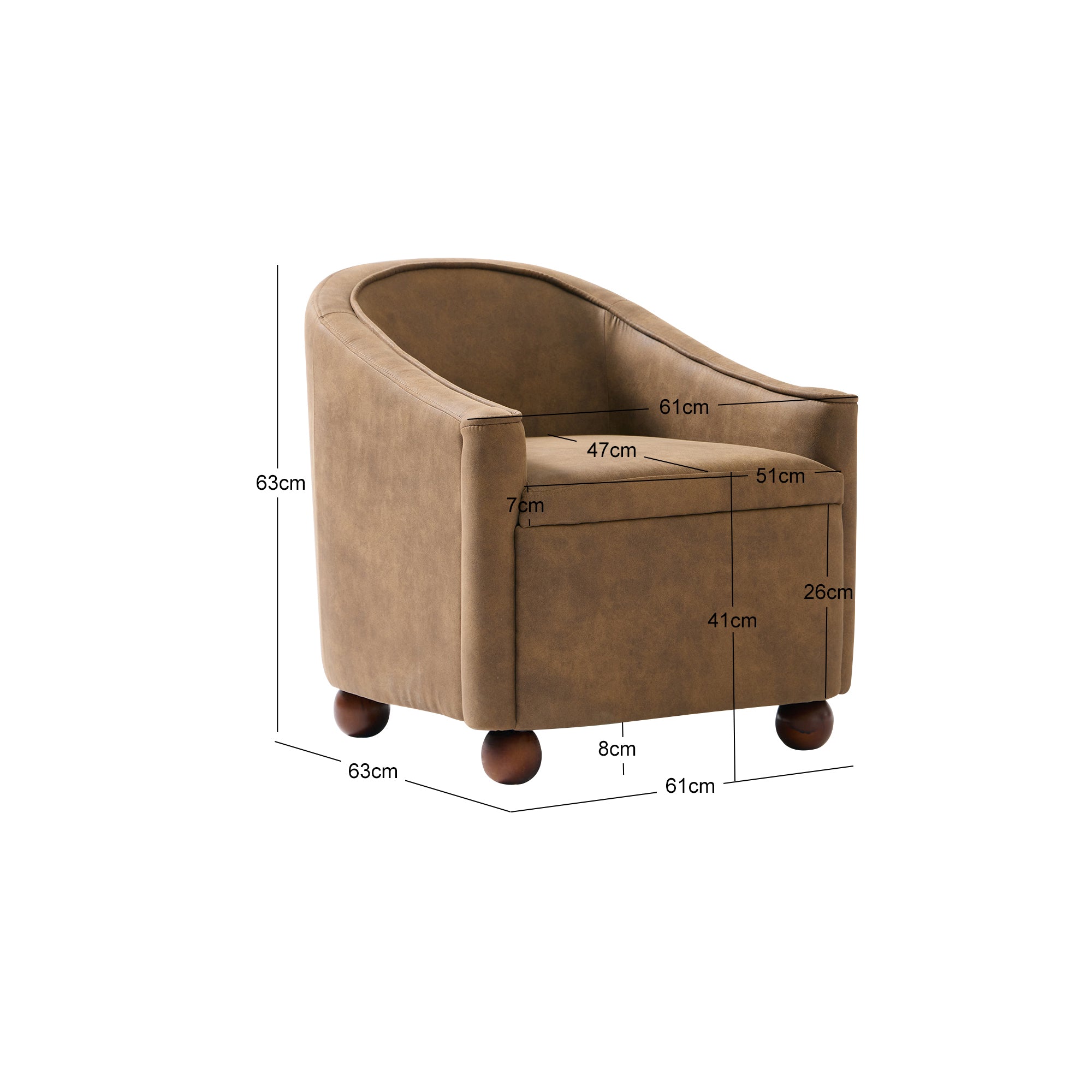 IVALO – fotel salonowy z litego drewna i brązowej zamszowej tkaniny