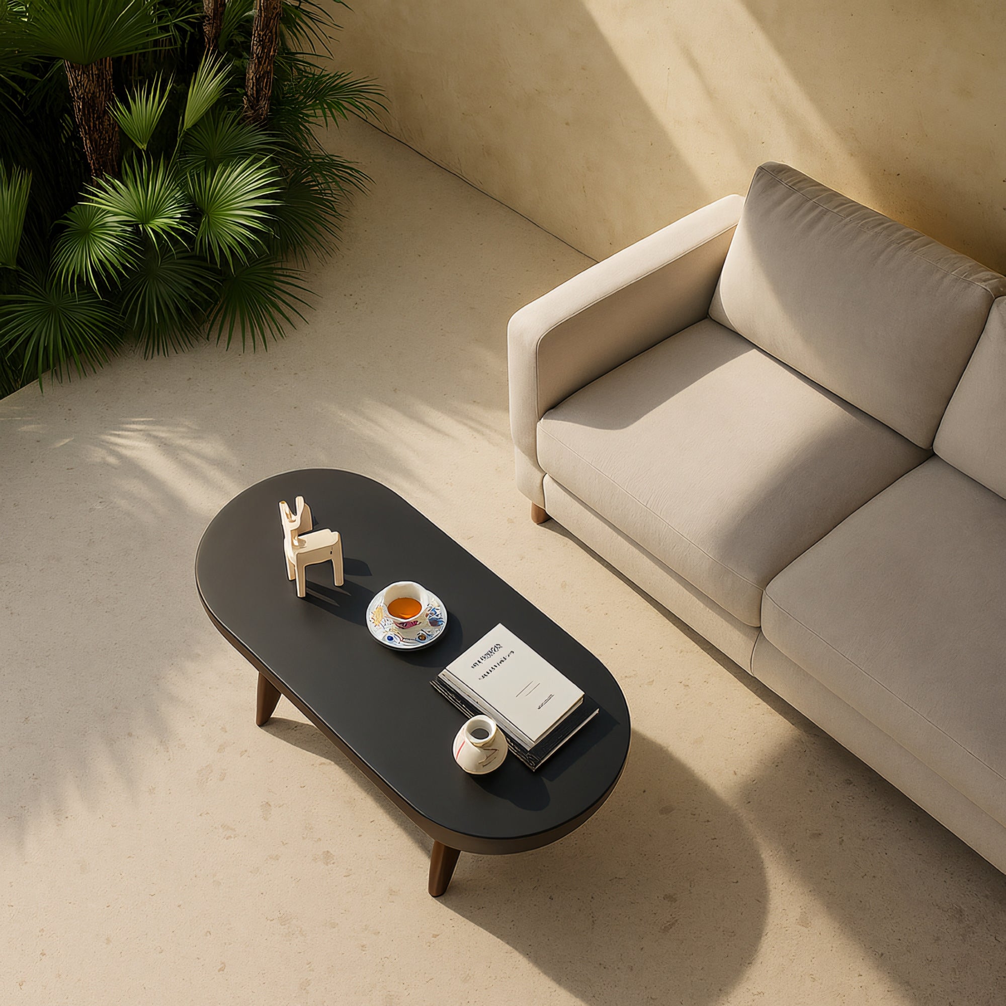 IRUNA – stolik kawowy do wnętrz i na zewnątrz z czarnego magnezytu