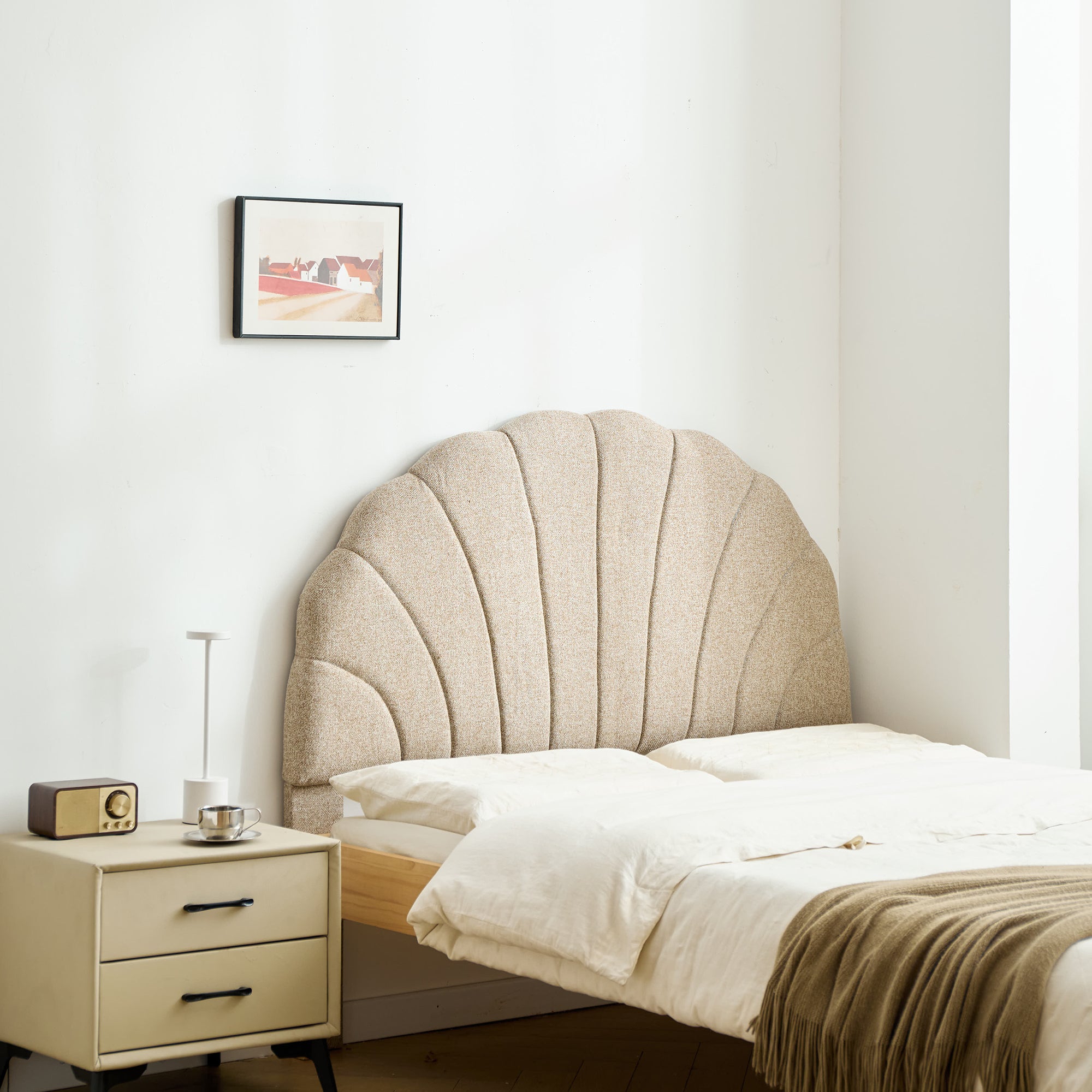 SUND - Zagłówek 140 z beżowej tkaniny