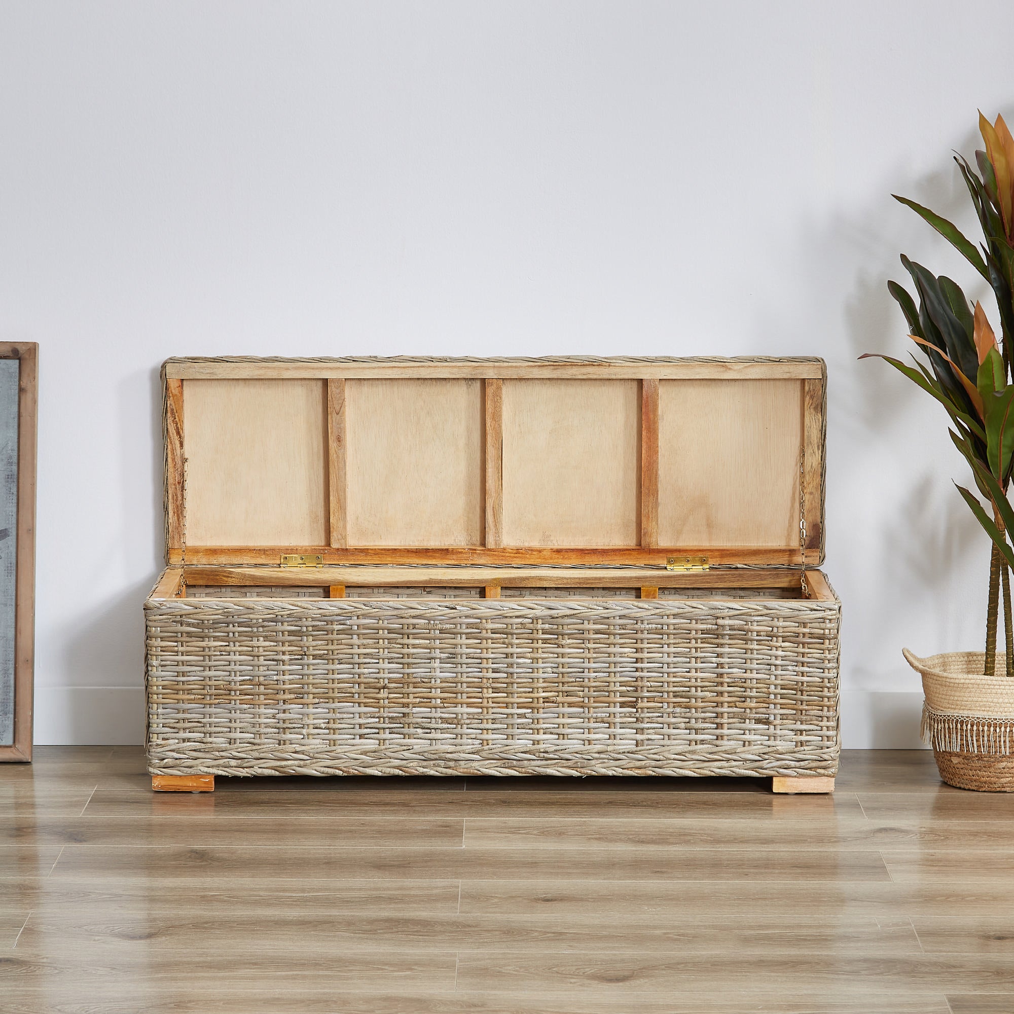 CUZCO – Ławka funkcją przechowywania, wykonana z drewna i naturalnych włókien