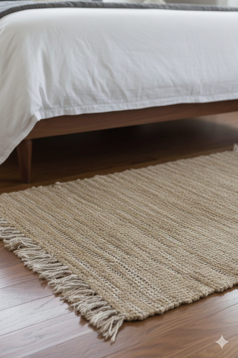 LAHTI – Prostokątny dywanik bawełniany z brązowymi i ecru wzorami, 90 x 50 cm