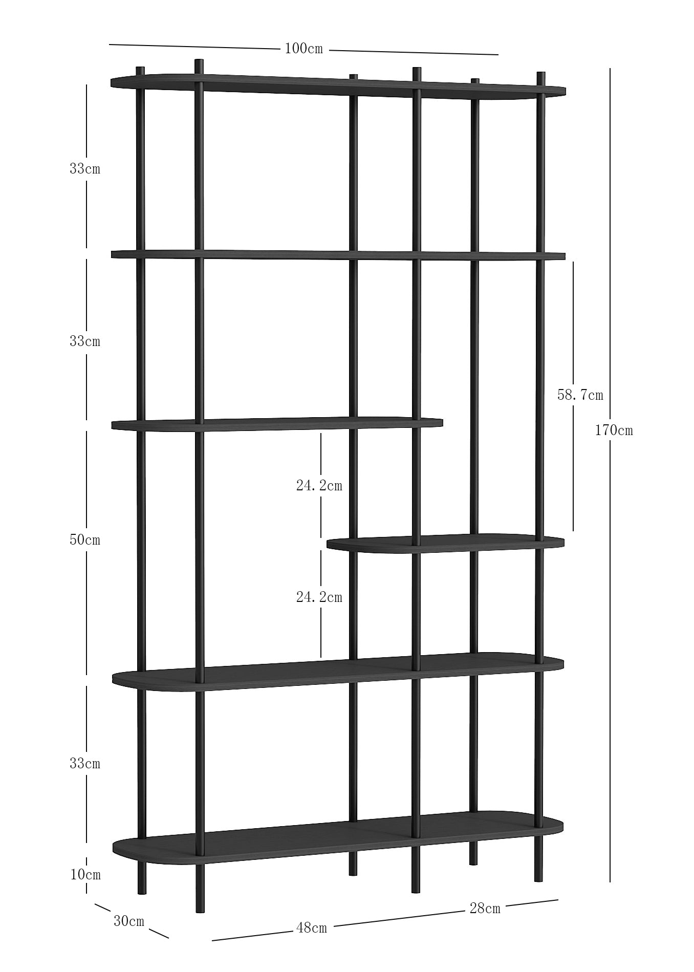 Etagère style moderne en métal et bois noir
