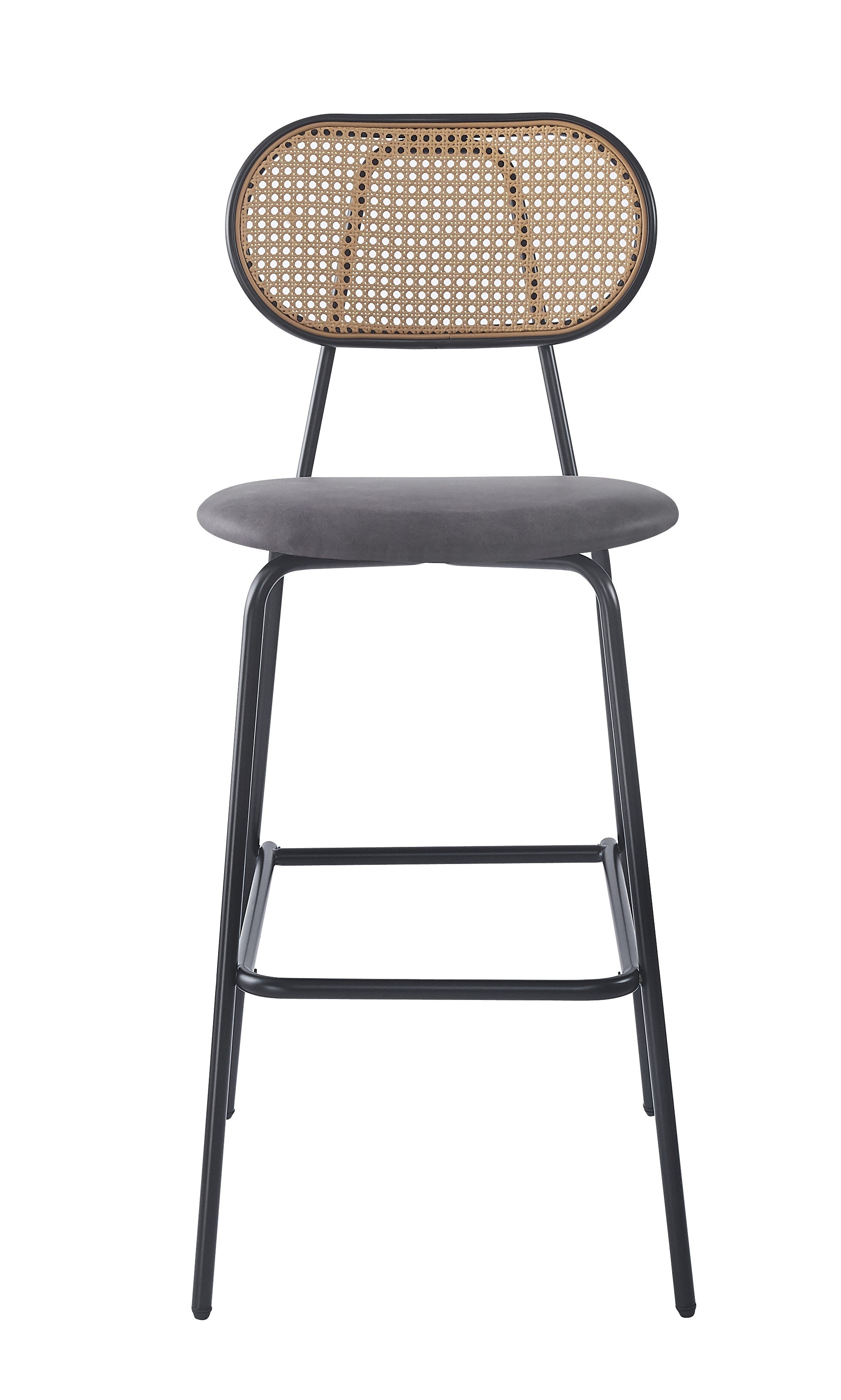 Zestaw 2 stołków barowych z metalu i czarnego imitowanego rattanu