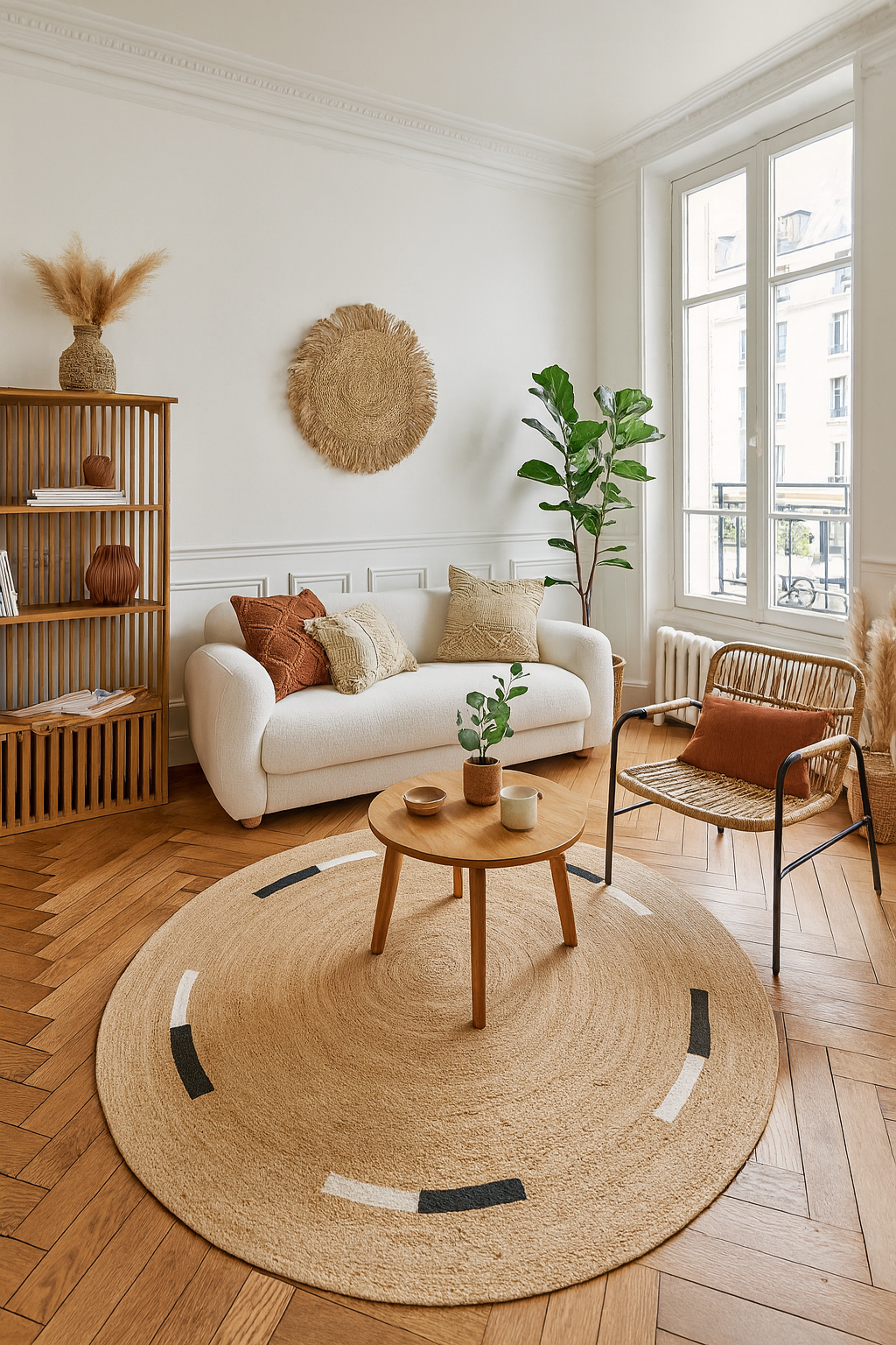 OLAV – Okrągły dywanik z naturalnej juty w kolorze brązowym, 90 x 90 cm