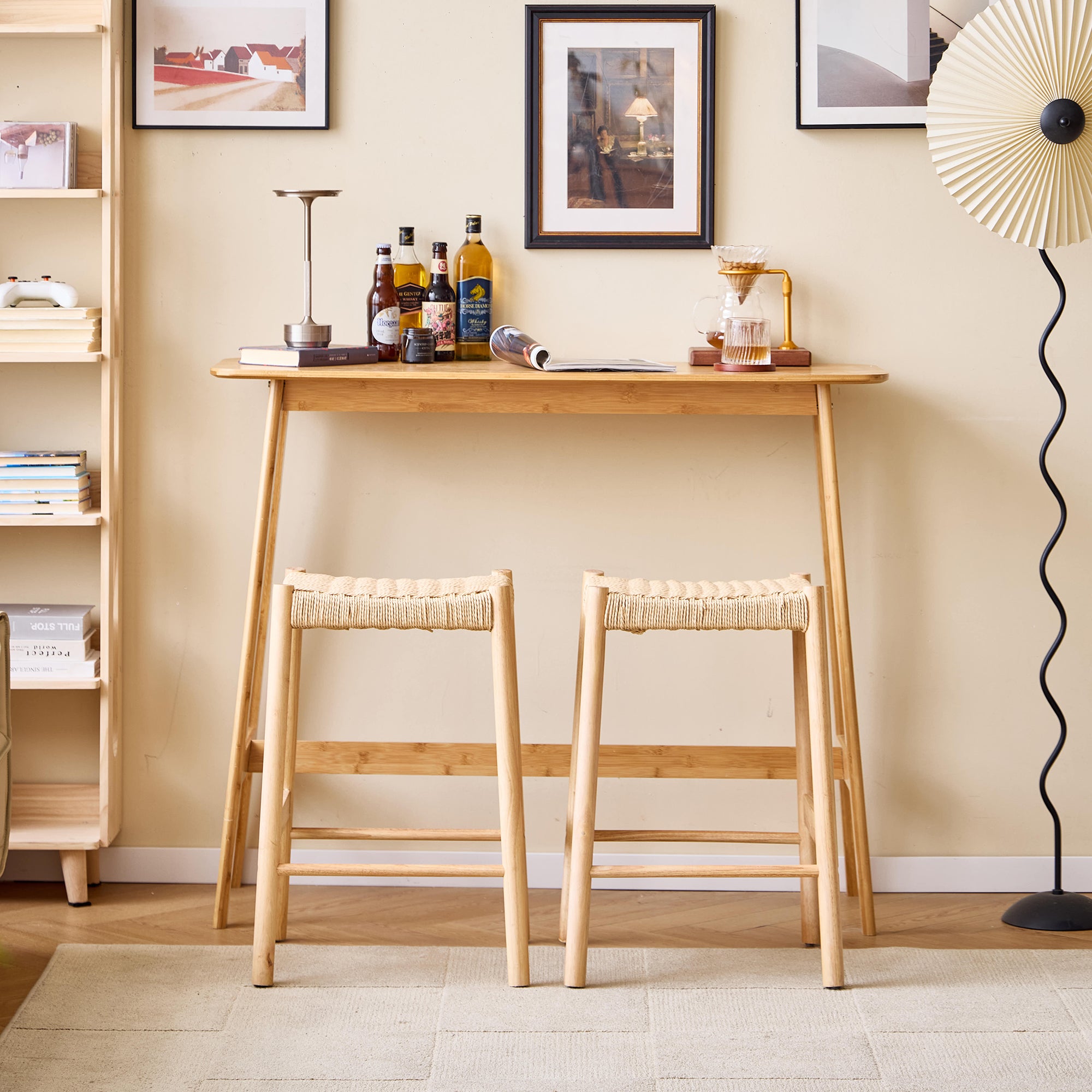 SALTA - Zestaw 2 stołków barowych z litego drewna i liny